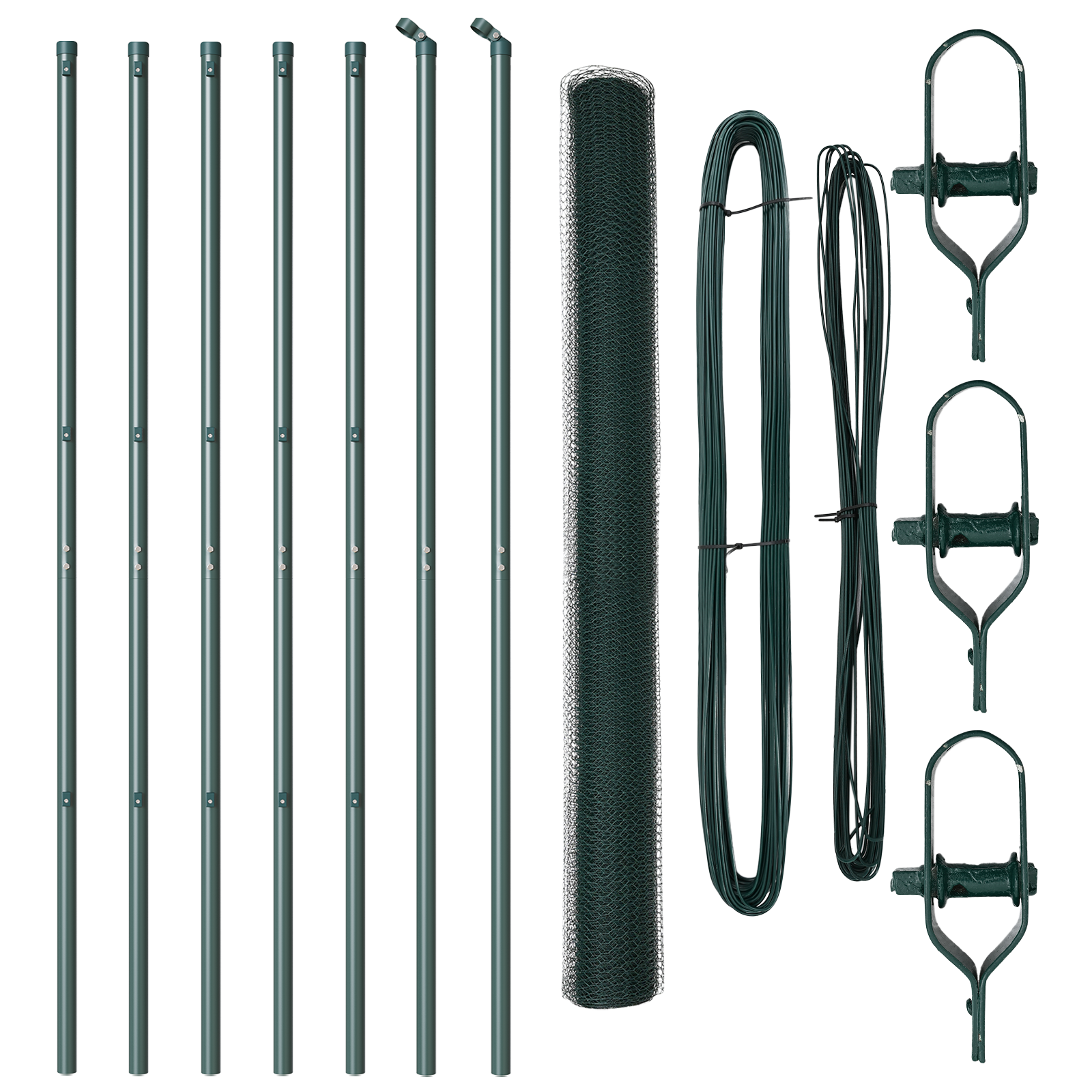 Împrejmuire Hexagonală Verde 1.6x10 m Oțel, Stâlpi de Împrejmuire 7 buc Verde Ø32 mm 210 cm Oțel Galvanizat GartenMobel Dekor