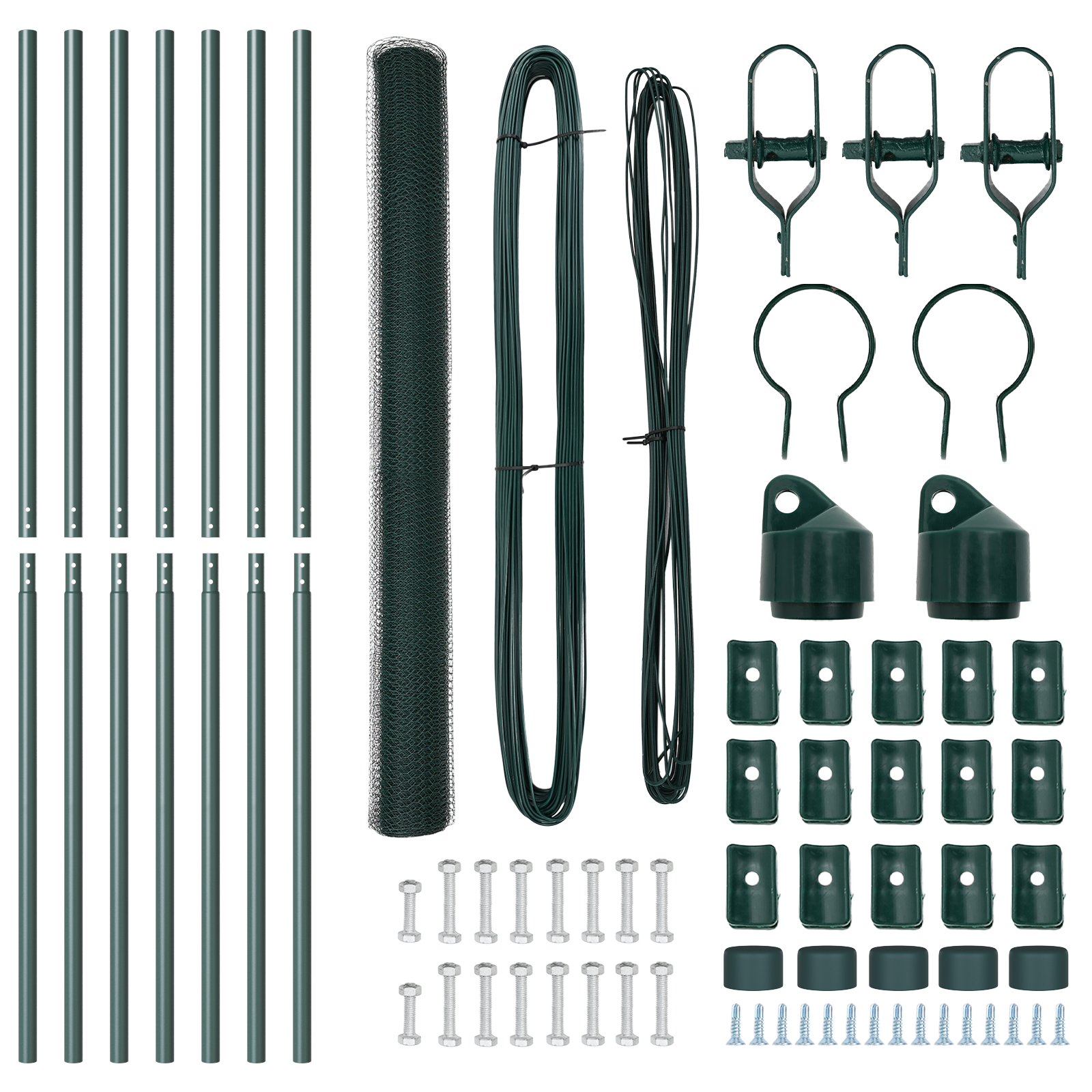 Împrejmuire Hexagonală Verde 1.6x10 m Oțel, Stâlpi de Împrejmuire 7 buc Verde Ø32 mm 210 cm Oțel Galvanizat GartenMobel Dekor