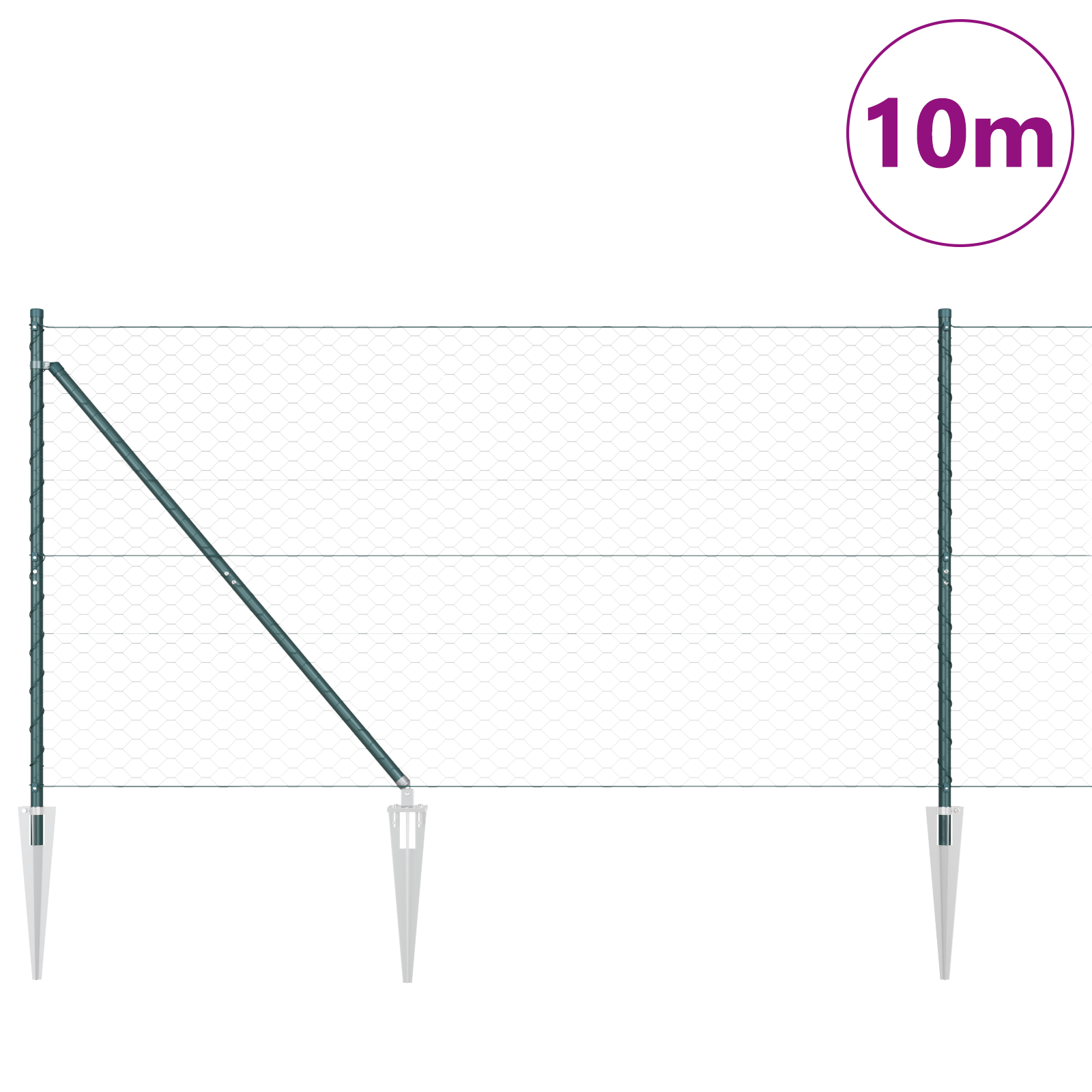 Gard Hexagonal Verde 1,2x10 m Oțel, Stâlpi de Gard  cu Fixare 7 buc Ø32 mm 140 cm Oțel Galvanizat GartenMobel Dekor