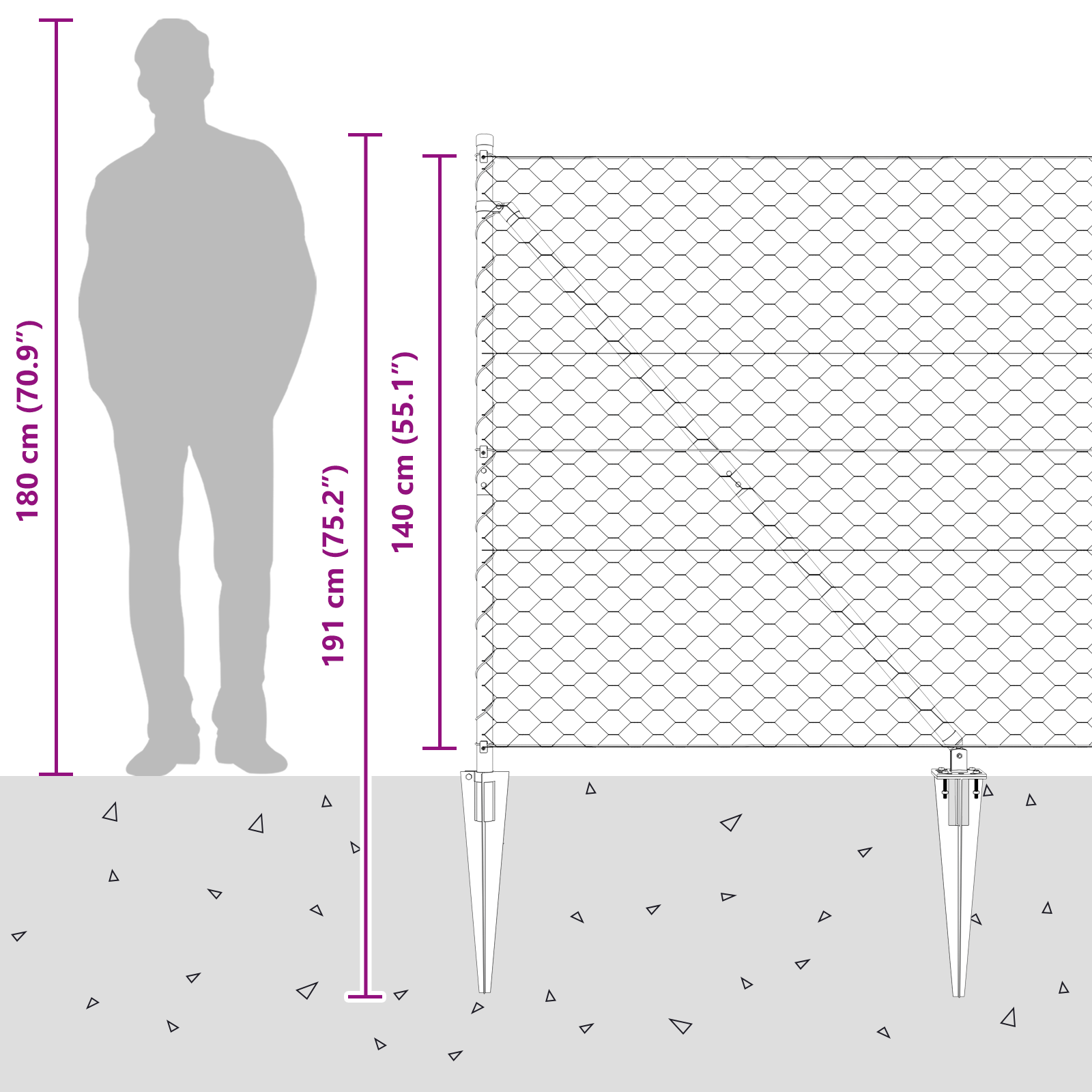 Gard Hexagonal  Gri 1.4x50 m Oțel, Stâlpi de Gard  cu Vârf 13 buc Ø32 mm 160 cm Oțel Galvanizat GartenMobel Dekor