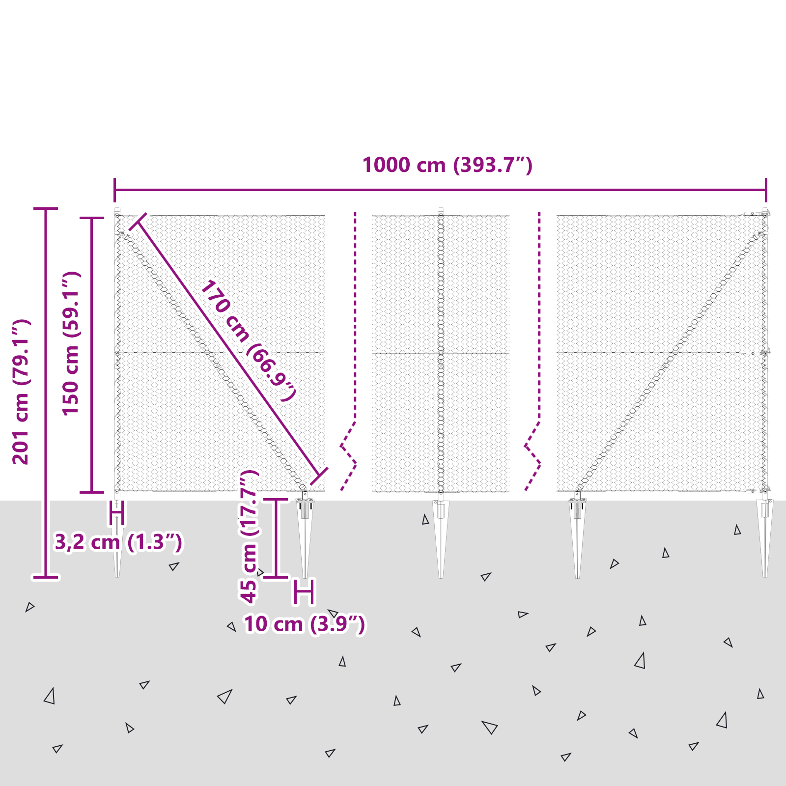Gard Hexagonal Gri 1.5x10 m Oțel, Stâlpi de Gard cu Spike 7 pcs Ø32 mm 170 cm Oțel Zincat GartenMobel Dekor