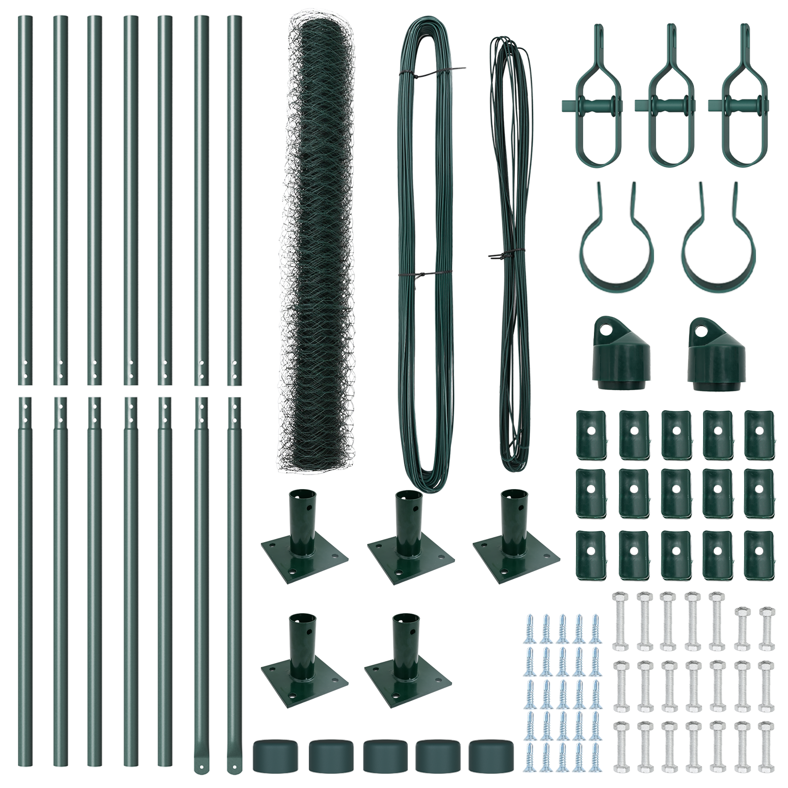 Gard Hexagonal  Verde 0.8x10 m Oțel, Stâlpi pentru Gard  cu Plăci de Bază 7 buc Ø32mm 90cm Oțel Zincat GartenMobel Dekor