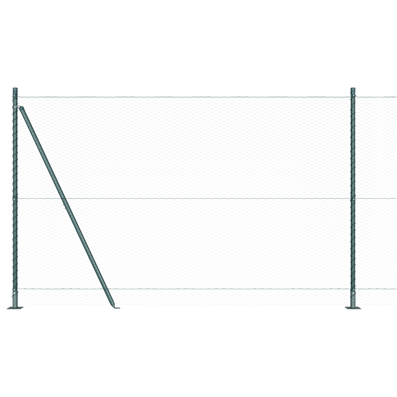 Gard Hexagonal  Verde 1.4x25 m Oțel, Stâlpi de Gard  cu Plăci de Bază 13 pcs Ø32mm 78.5cm Oțel Galvanizat GartenMobel Dekor