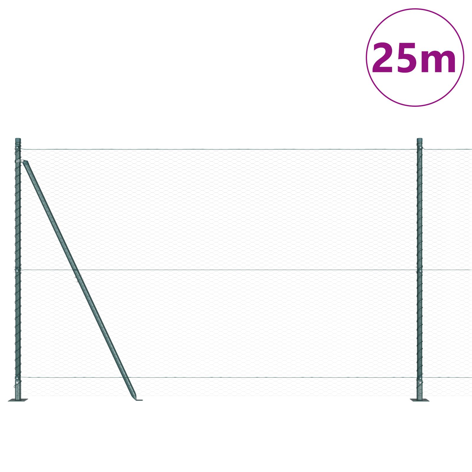 Gard Hexagonal  Verde 1.4x25 m Oțel, Stâlpi de Gard  cu Plăci de Bază 13 pcs Ø32mm 78.5cm Oțel Galvanizat GartenMobel Dekor