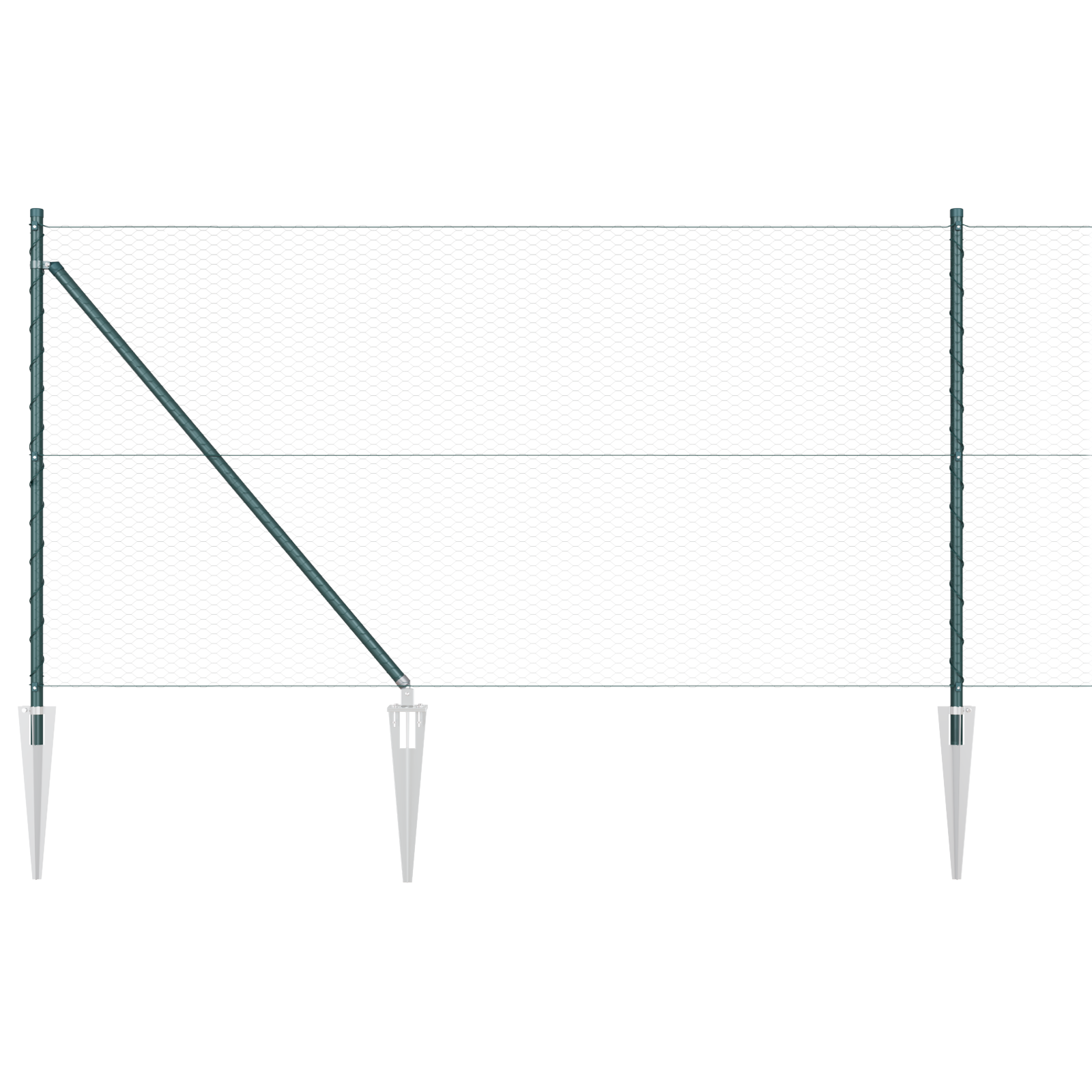 Gard Hexagonal Verde 1x10 m Oțel, Stâlpi de Gard cu Spike 7 buc Ø32 mm 120 cm Oțel Galvanizat GartenMobel Dekor