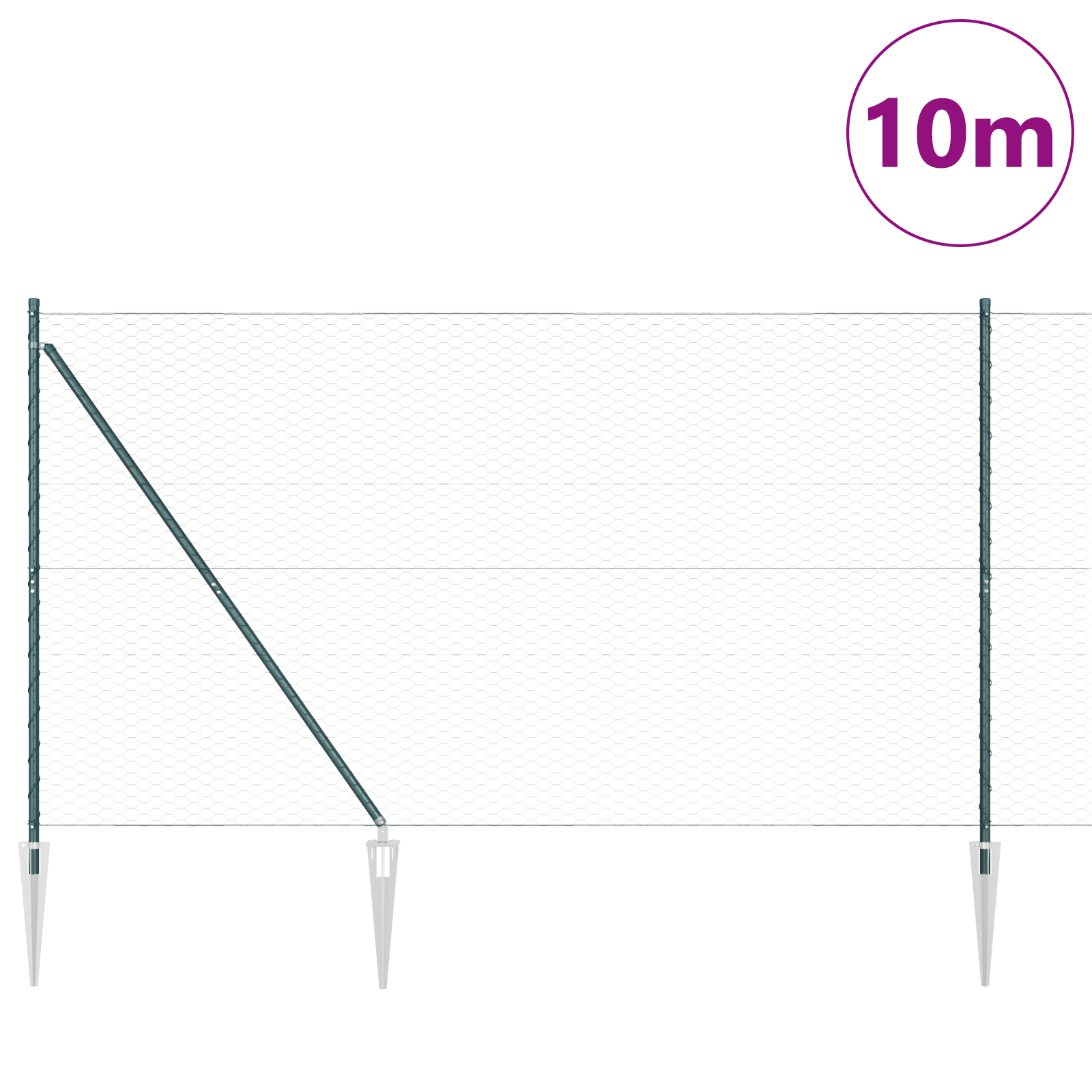 Gard hexagonal Verde 1.6x10 m Oțel, Stâlpi de gard cu țeavă 7 buc Ø32 mm 180 cm Oțel galvanizat GartenMobel Dekor