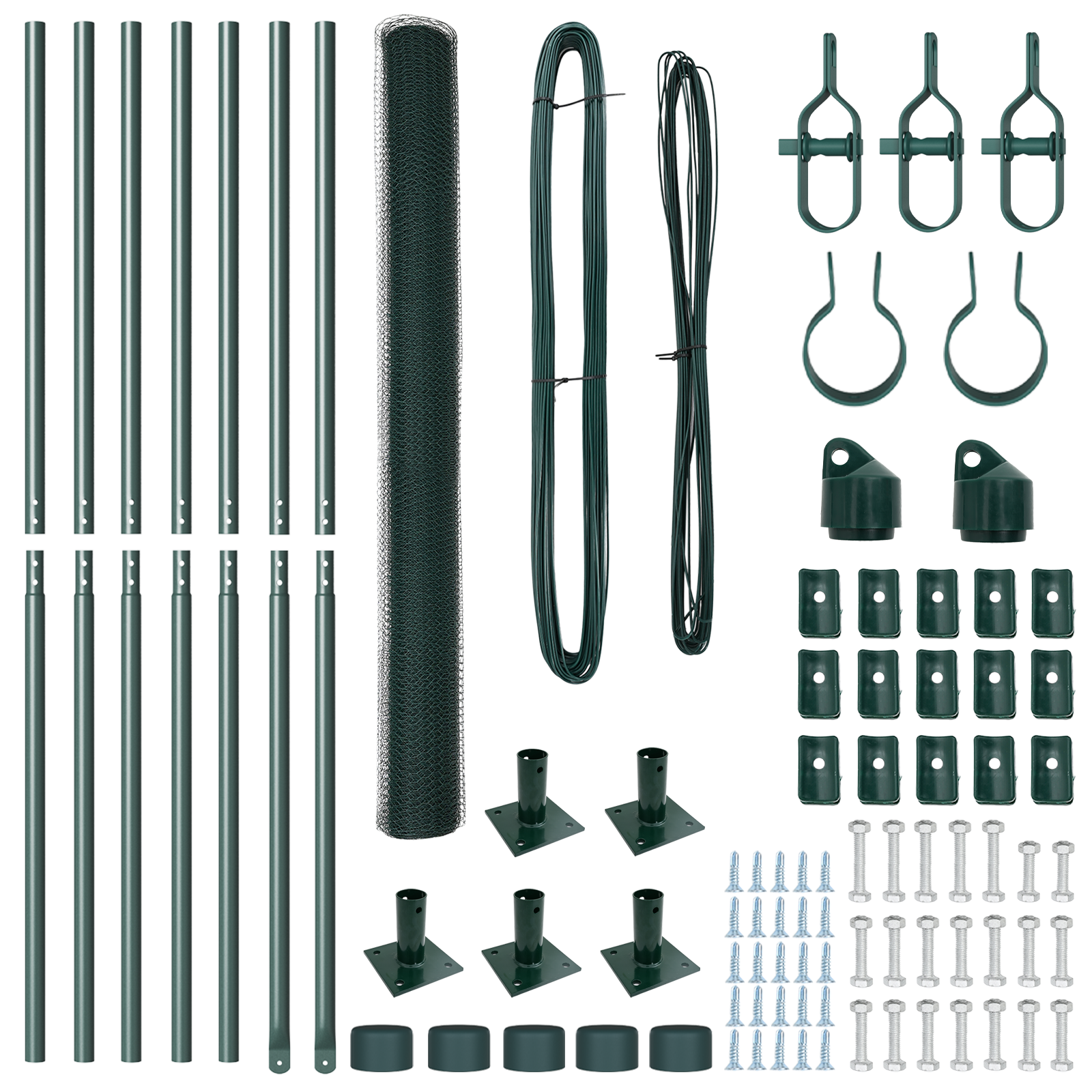 Împrejmuire Hexagonală Verde 1.6x10 m Oțel, Stâlpi pentru Împrejmuire cu Plăci de Bază 7 pcs Ø32mm 88.5cm Oțel Galvanizat GartenMobel Dekor