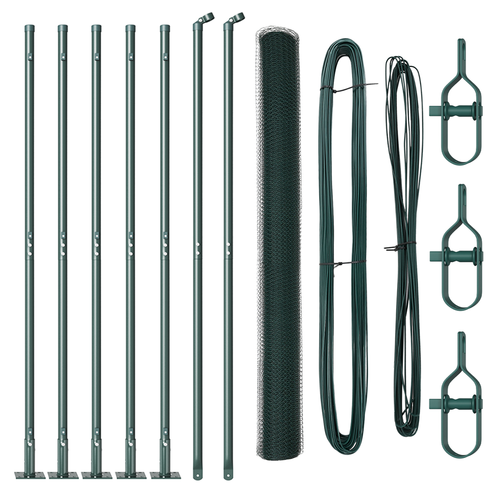 Împrejmuire Hexagonală Verde 1.6x10 m Oțel, Stâlpi pentru Împrejmuire cu Plăci de Bază 7 pcs Ø32mm 88.5cm Oțel Galvanizat GartenMobel Dekor