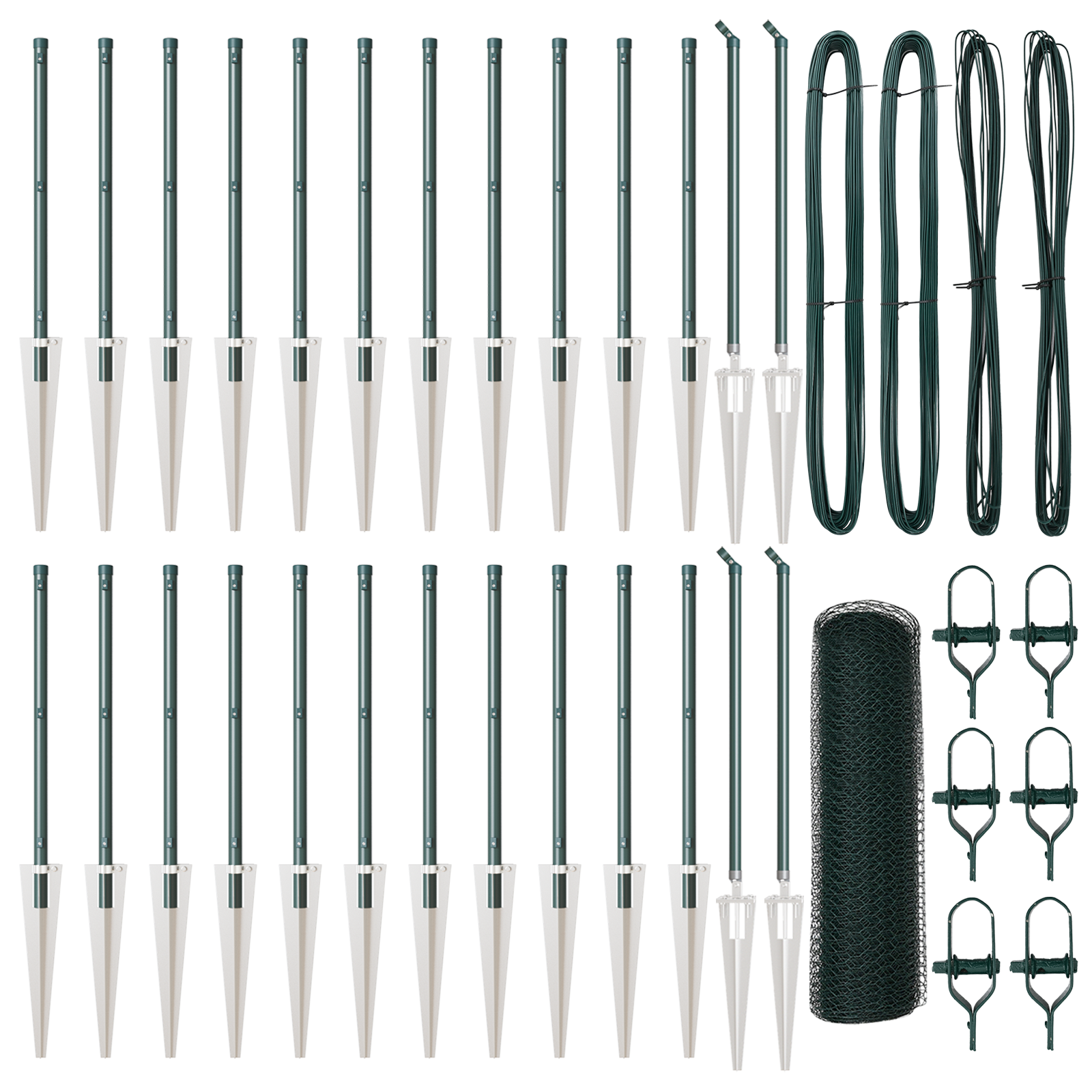 Îngrădire hexagonală  Verde 0.6x50 m Oțel, Stâlpi îngrădire  cu vârf 13 buc Ø32 mm 80 cm Oțel galvanizat GartenMobel Dekor