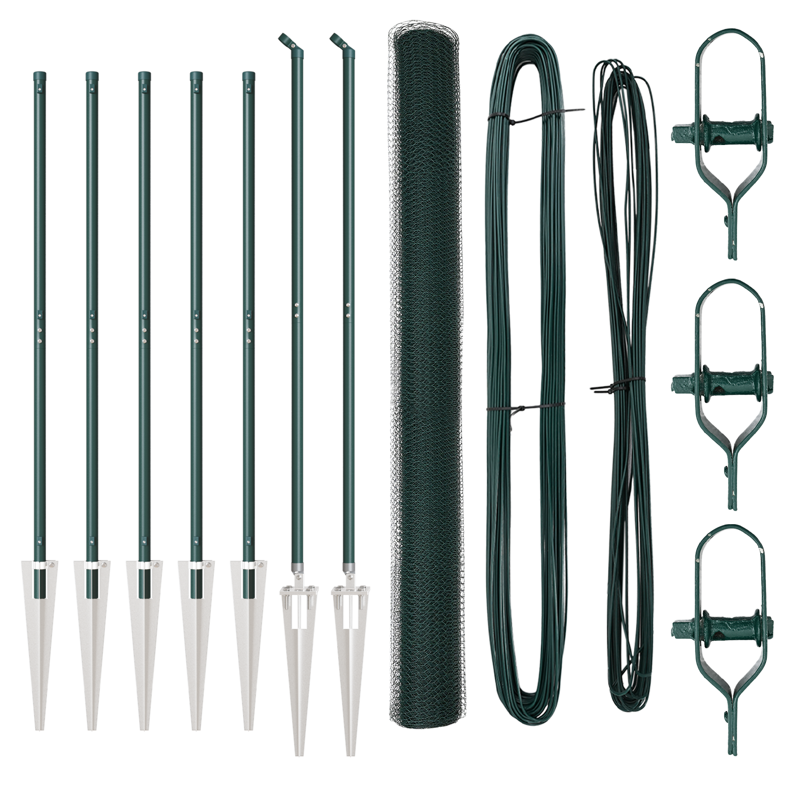 Plasă hexagonală Verde 1,6x10 m Oțel, Stâlpi de plasă cu vârf 7 buc Ø32 mm 180 cm Oțel galvanizat GartenMobel Dekor