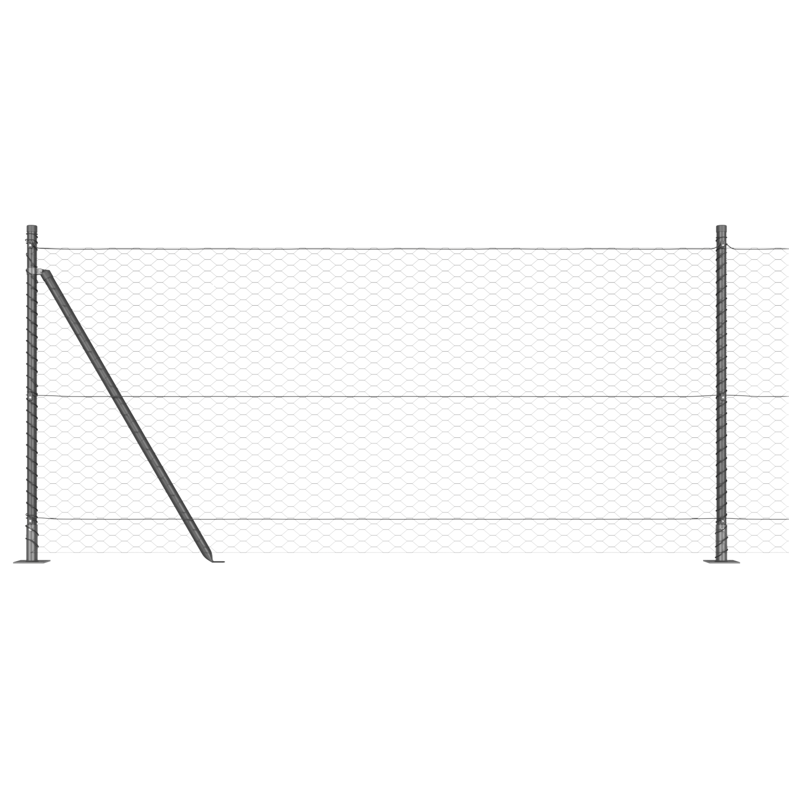 Gard Hexagonal Gri 0.8x100 m Oțel, Stâlpi de gard cu plăci de bază 13 buc Ø32mm 90cm Oțel galvanizat GartenMobel Dekor