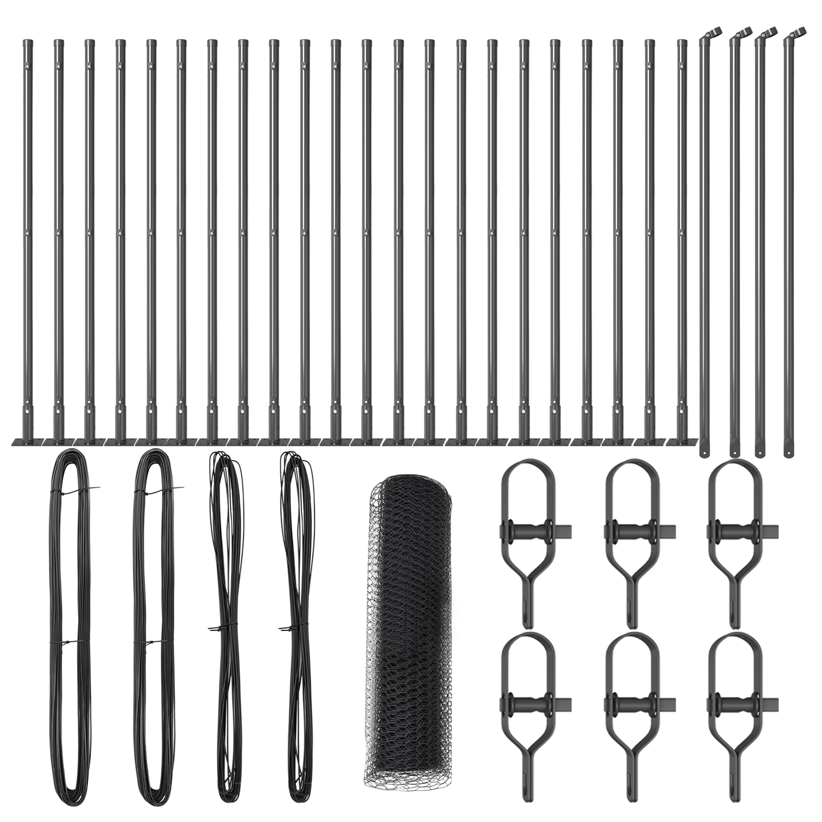 Set de împrejmuire  hexagonal gri 0.8x50 m din oțel, Stâlpi de împrejmuire  cu plăci de bază 13 buc Ø32mm 90cm din oțel galvanizat GartenMobel Dekor