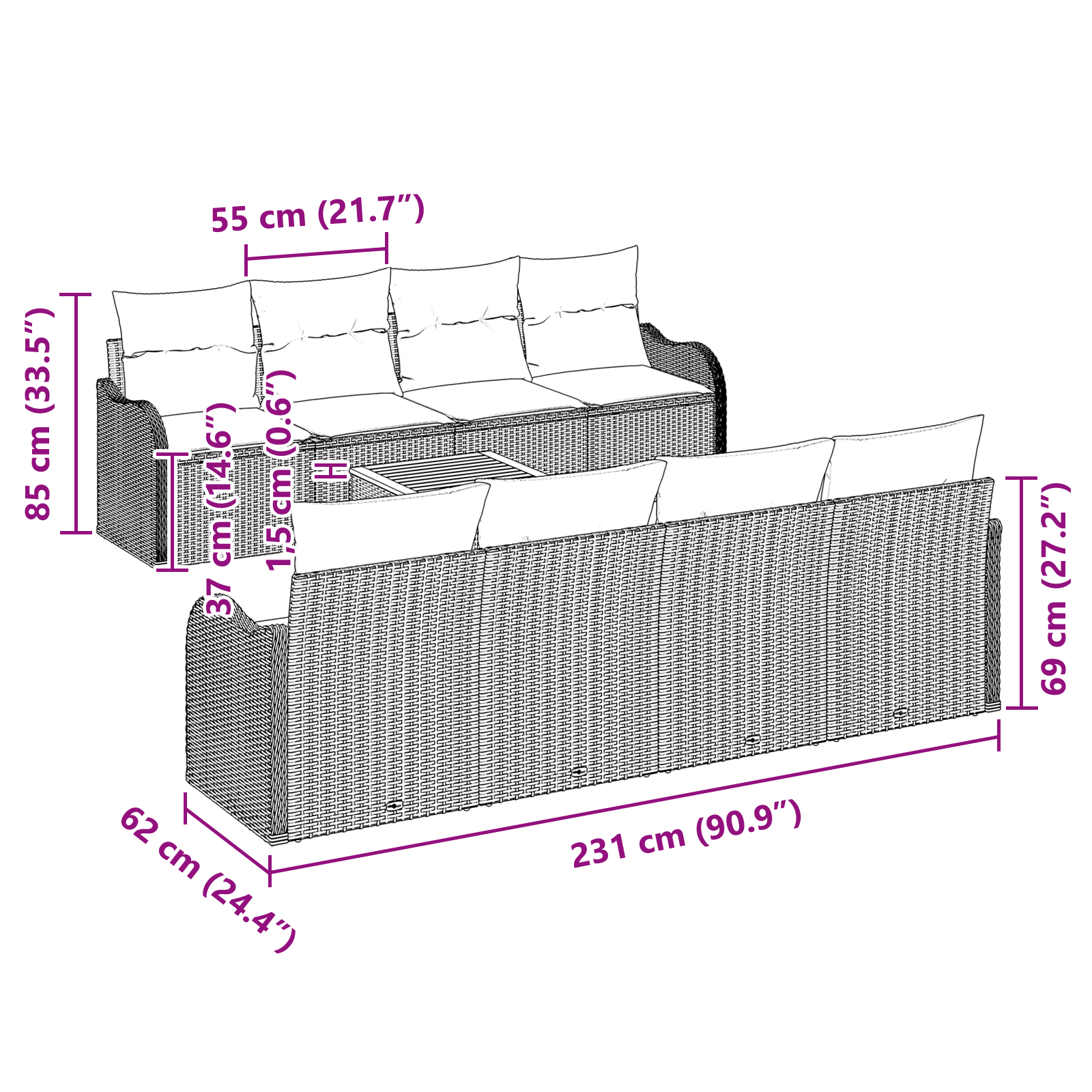 Set de Canapele de Grădină 9 Piese cu Perne Negre din Ratan Poliat Acacia GartenMobel Dekor