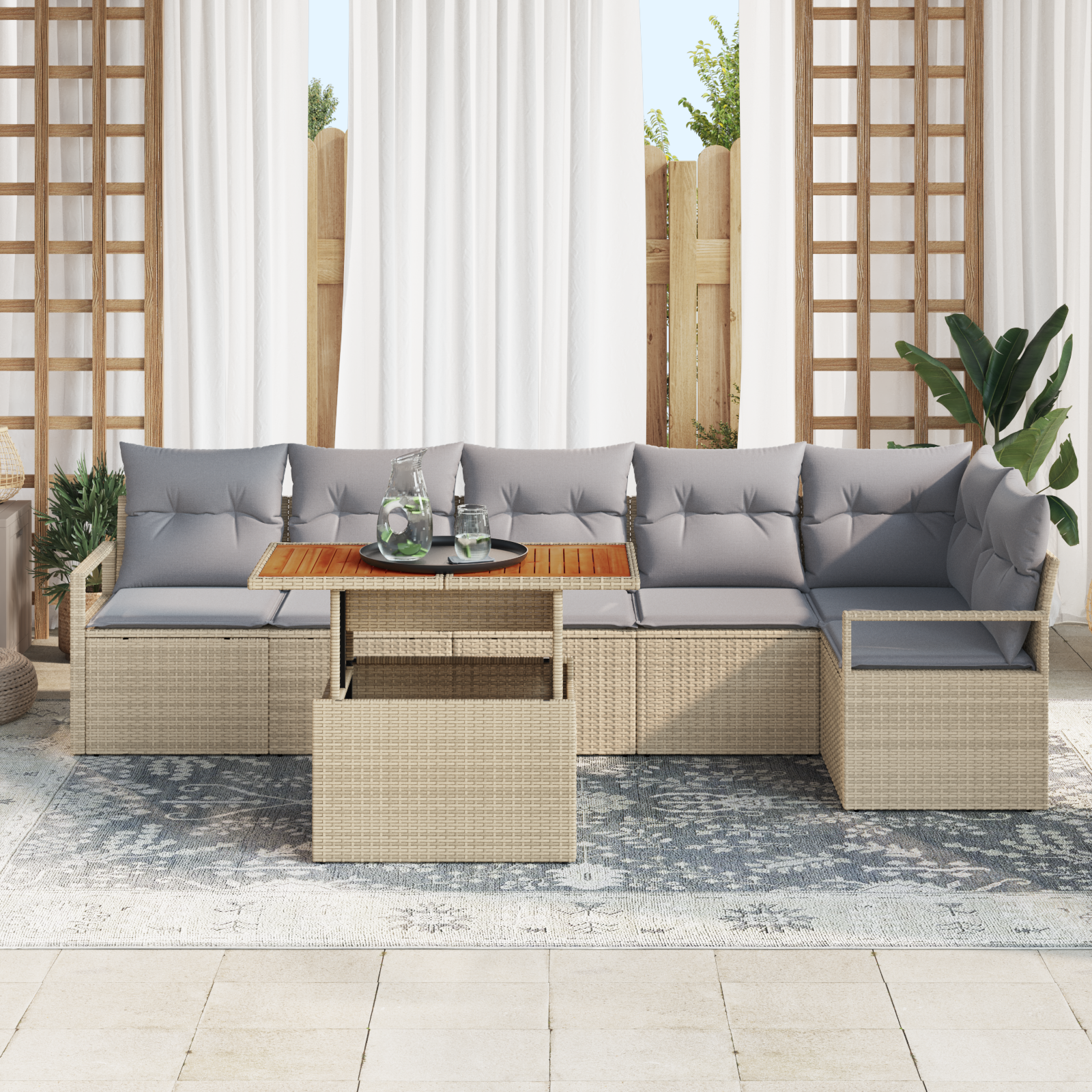 Set de Sofa de Grădină cu Perne Bej Ratan Poli, Sofa de Grădină cu 2 Locuri cu Spațiu de Stocare & Perne Bej Ratan Poli GartenMobel Dekor