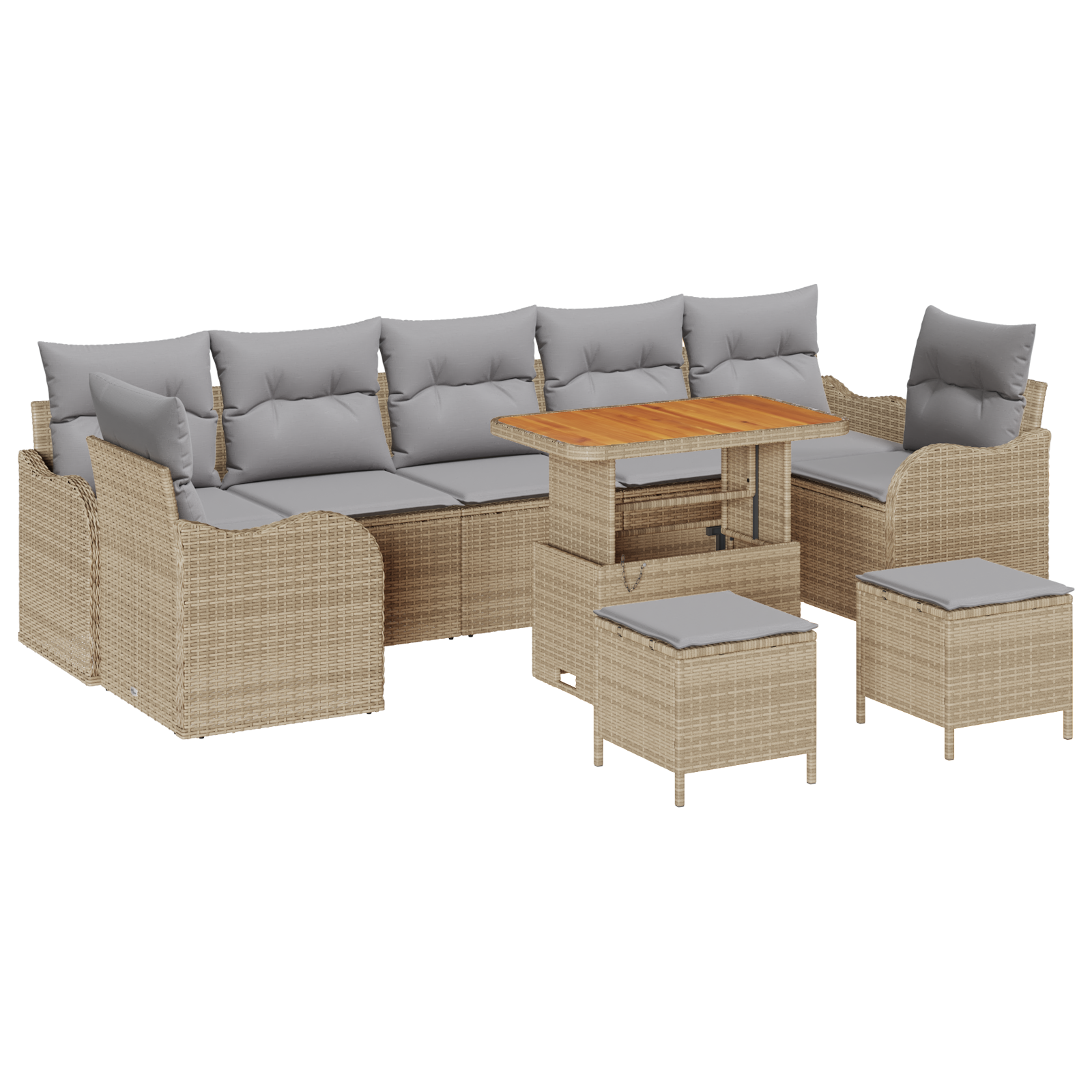 Set de 10 Piese de Sofa pentru Grădină cu Perne Bej din Ratan PE Acacia GartenMobel Dekor