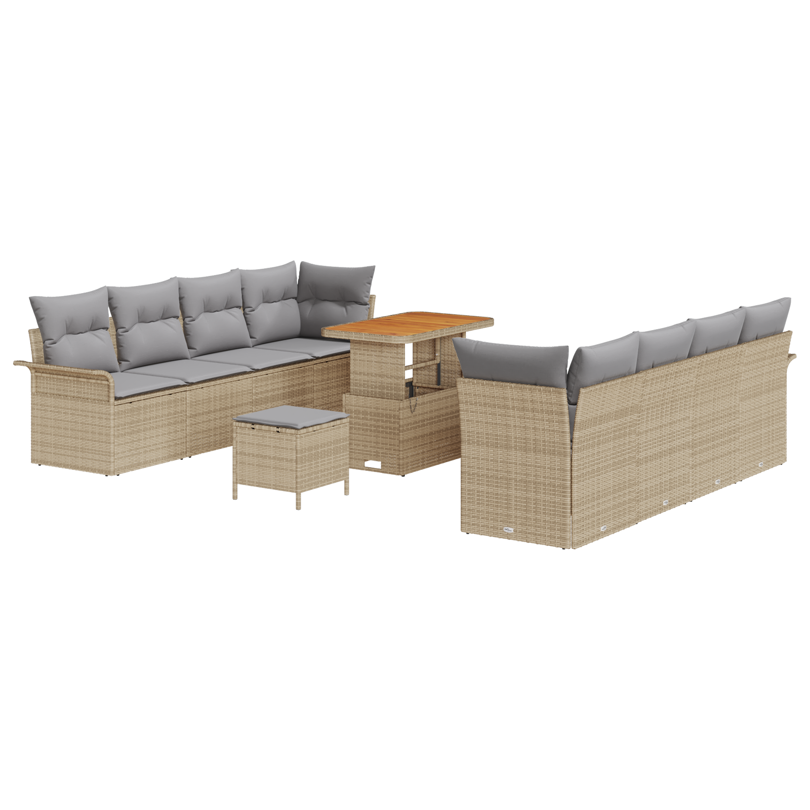 Set de Sofa pentru Grădină cu Perne Bej Ratan Poli Acacia de 11 Piese GartenMobel Dekor