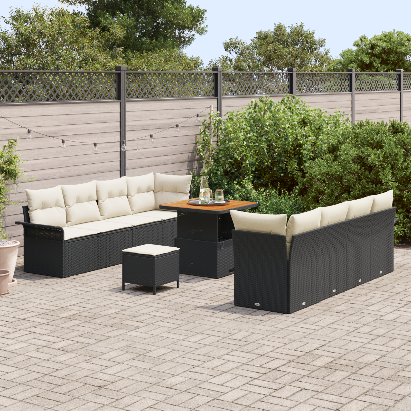 Set canapea grădină 11 piese cu perne, Poliratan negru, Acacia, Set canapea grădină 2 locuri cu perne, Poliratan negru, Set dining grădină 3 piese cu perne, Poliratan negru, Acacia GartenMobel Dekor