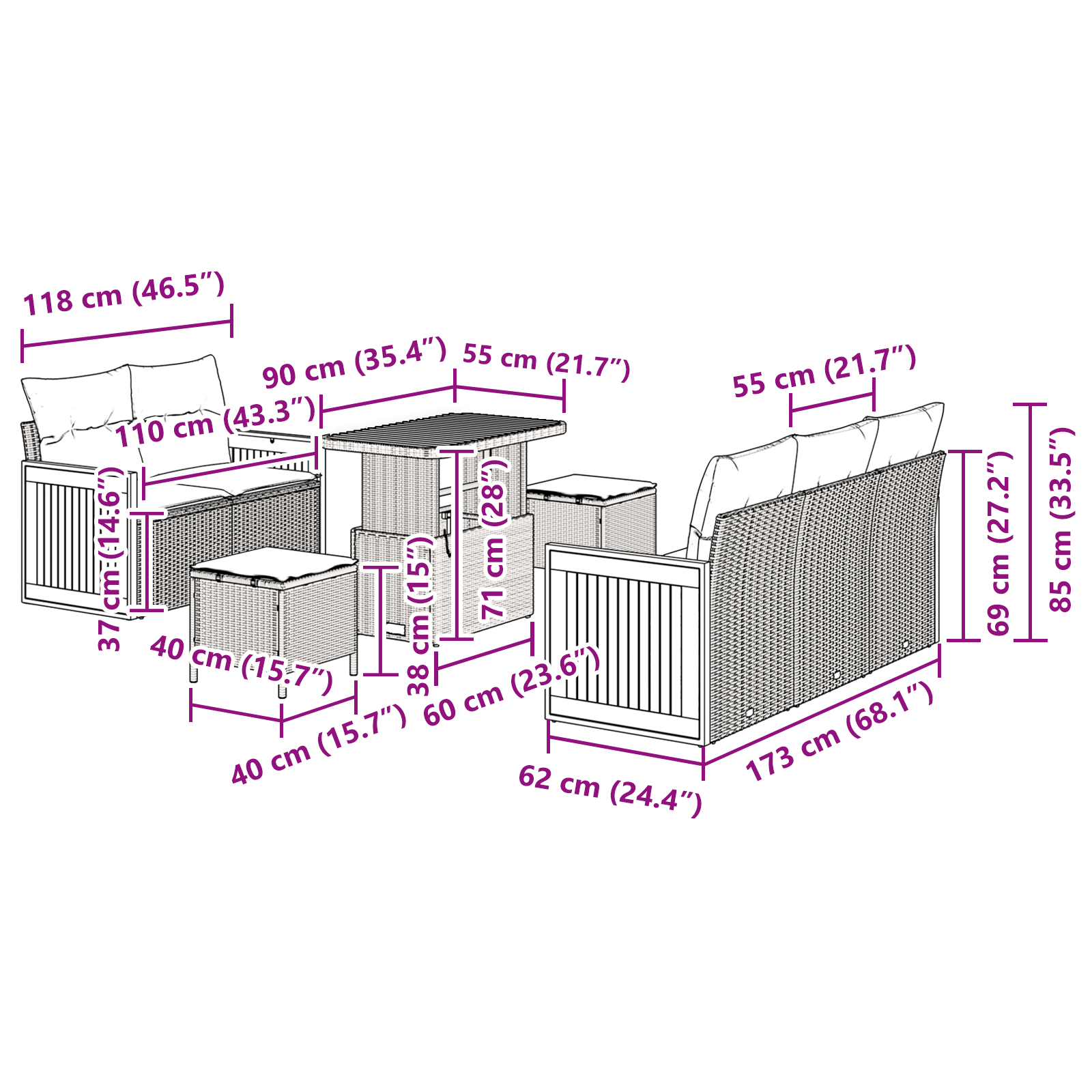 Set Canapea Grădină 8 Piese cu Pernițe Bej Poli Rattan Acacia, Canapea Grădină 2 Locuri cu Pernițe Bej Poli Rattan, Set Cină Grădină 3 Piese cu Pernițe Bej Poli Rattan Acacia GartenMobel Dekor