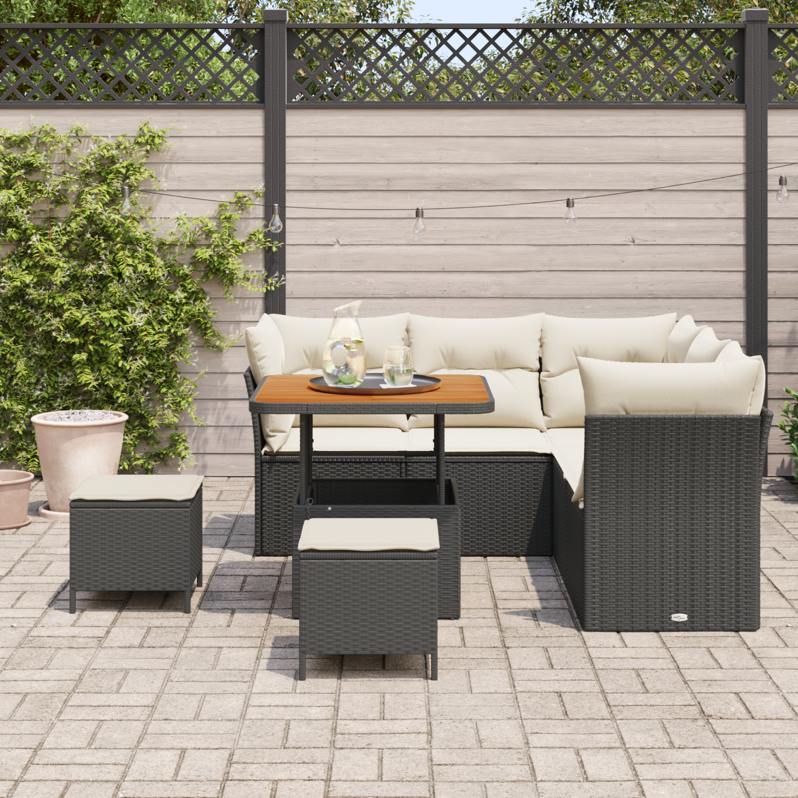 Set canapea grădină cu perne 8 bucăți ratan negru, Set dining grădină cu perne 3 bucăți ratan negru GartenMobel Dekor