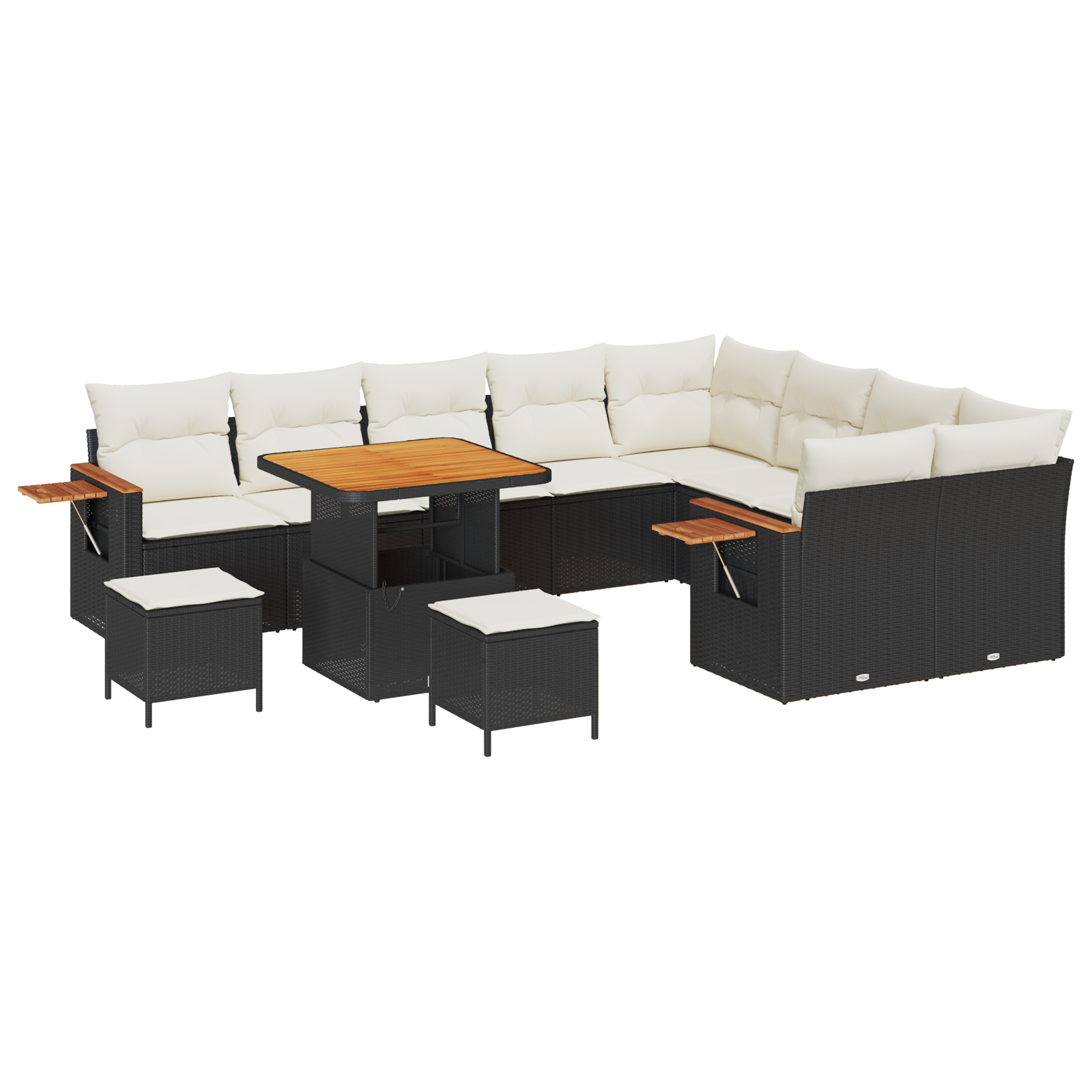 Set de Canapea pentru Grădină 12 Piese cu Perne Negru Ratan Poli Acacia, Set de Dining pentru Grădină 3 Piese cu Perne Negru Ratan Poli Acacia GartenMobel Dekor