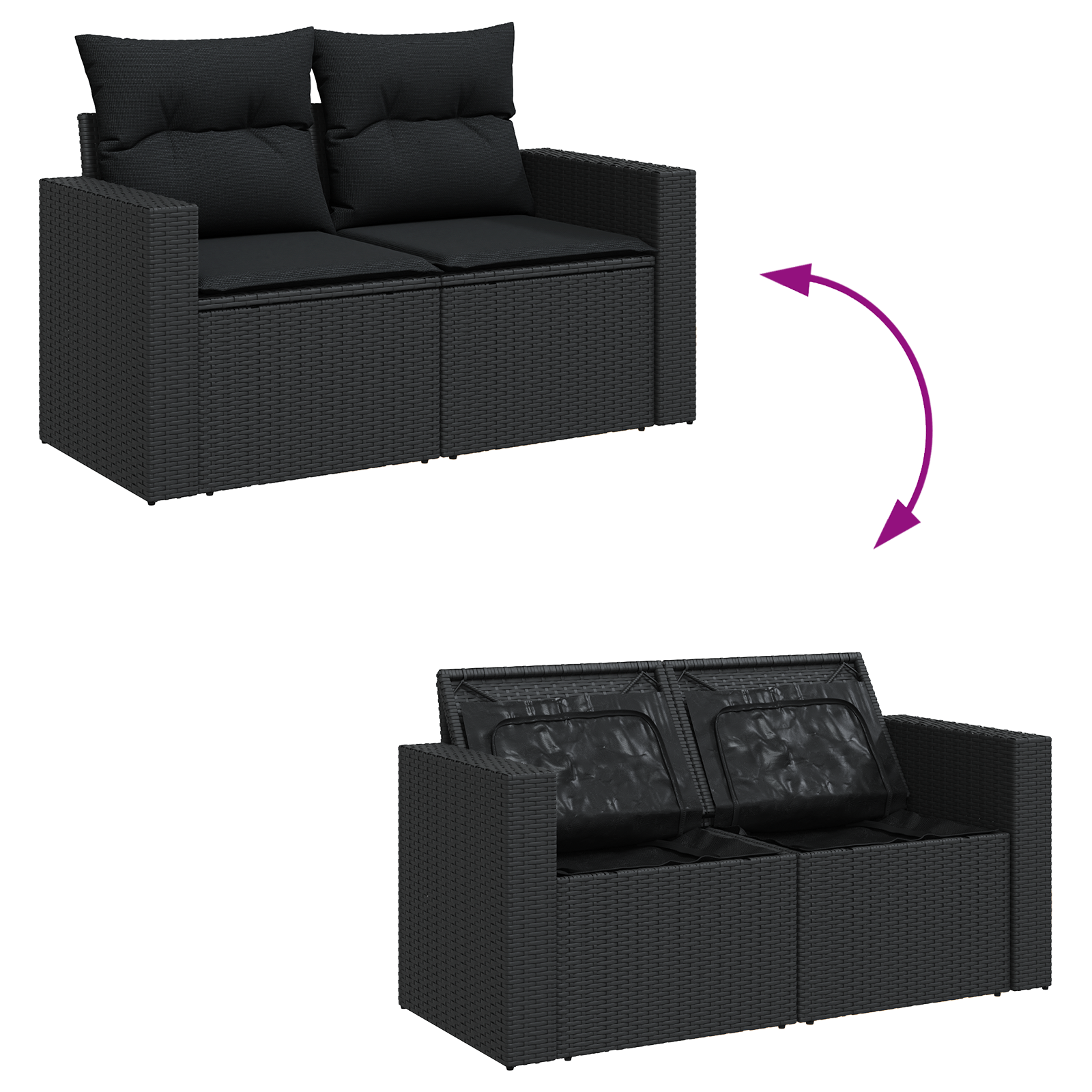 Set de canapele pentru grădină cu perne negre, Set de dining pentru grădină cu 3 piese și perne negre GartenMobel Dekor