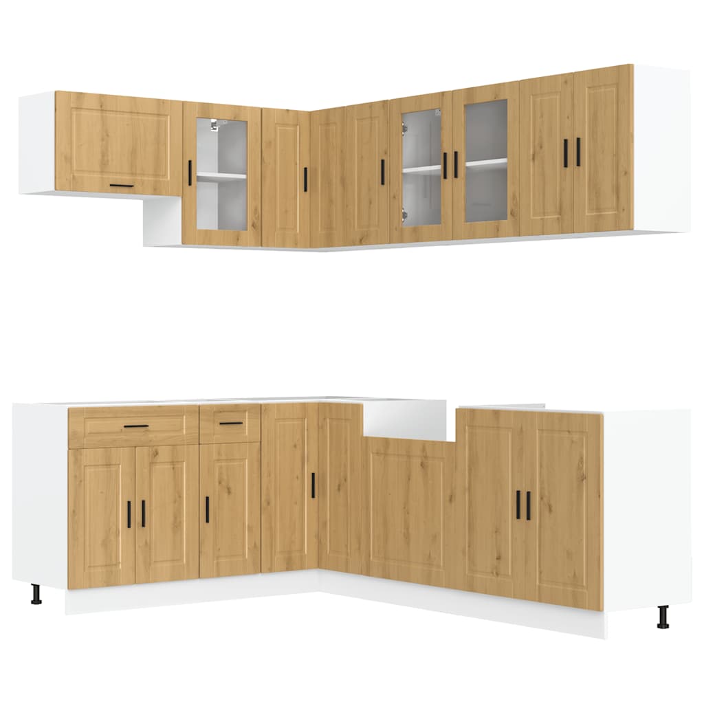 Set dulap de bucătărie 11 piese „Porto” stejar artizanal lemn GartenMobel Dekor