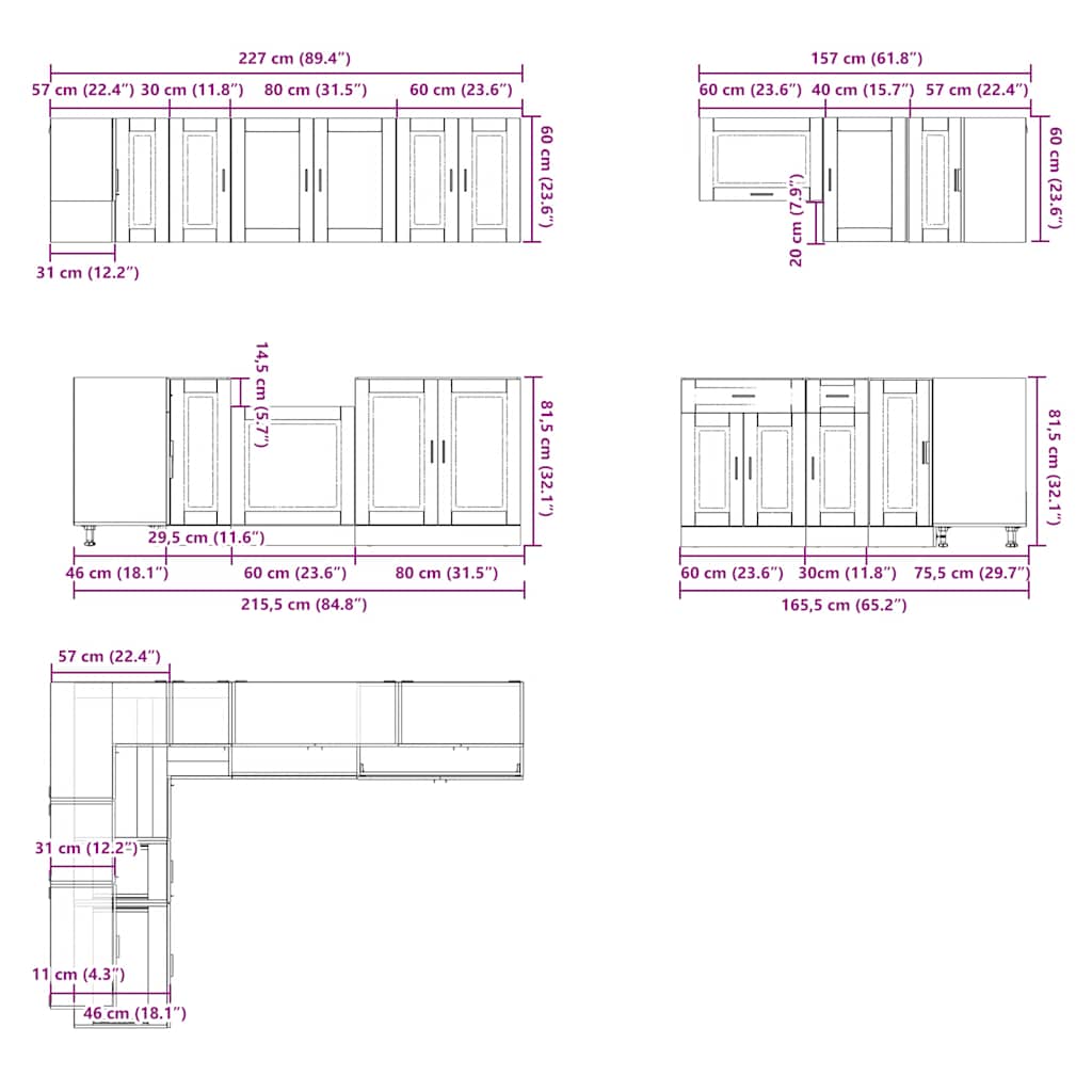 Set dulap de bucătărie 11 piese „Porto” stejar artizanal lemn GartenMobel Dekor