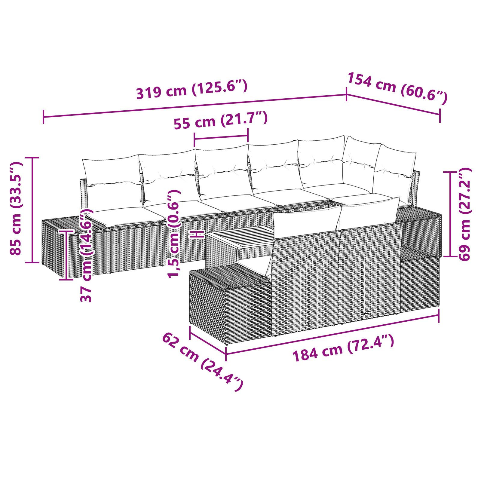 Set de canapea grădină 9 piese cu perne Negru Ratan Poliratan Acacia GartenMobel Dekor