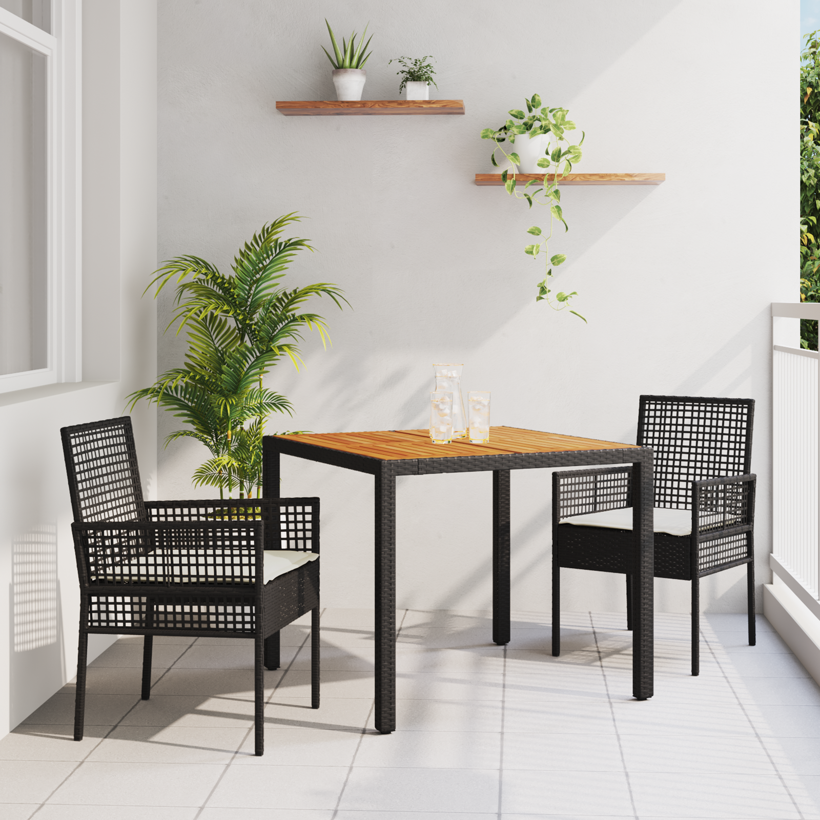 Set Mobilier Dining  Set 3 piese Negru Lemn Durabil GartenMobel Dekor