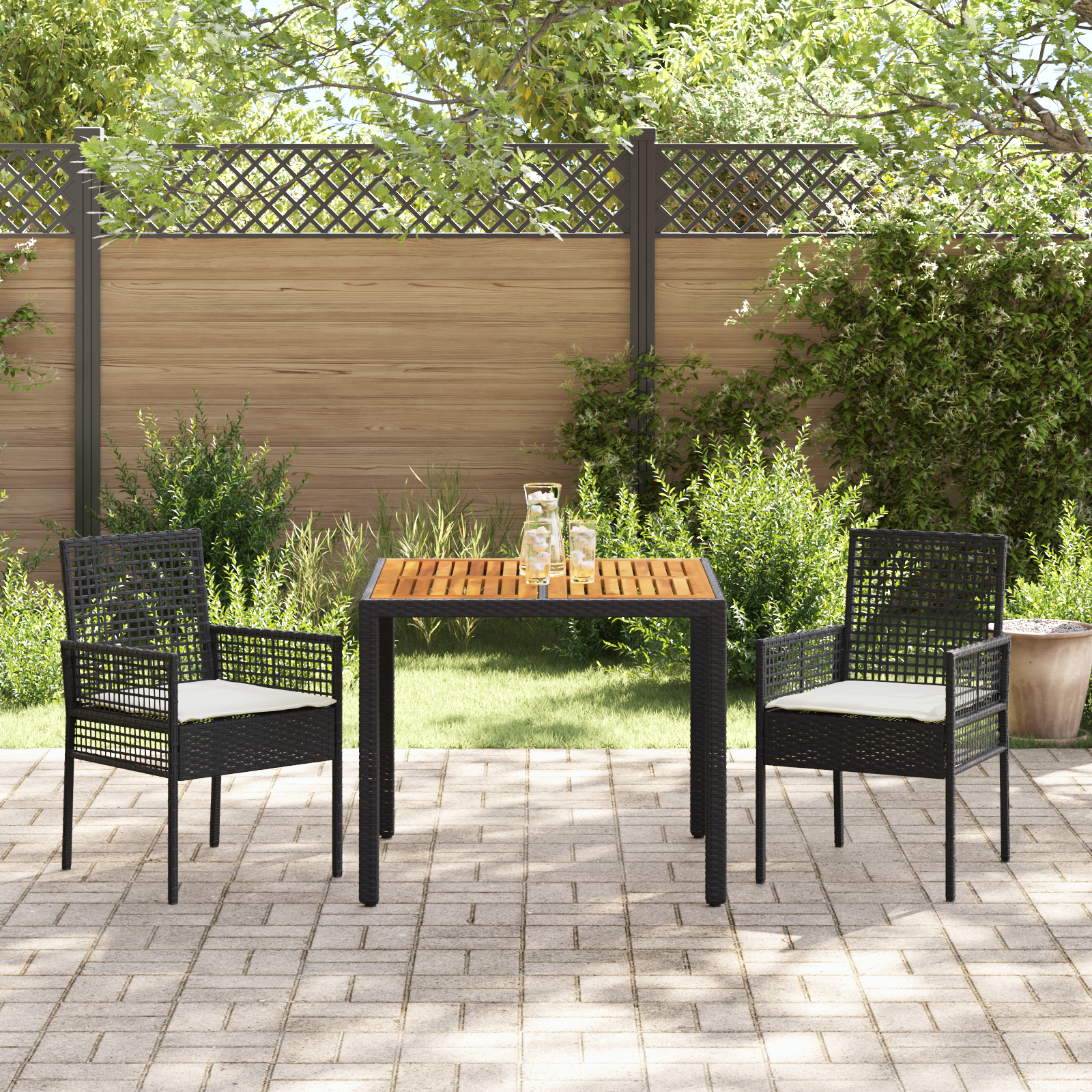 Set Mobilier Dining  Set 3 piese Negru Lemn Durabil GartenMobel Dekor