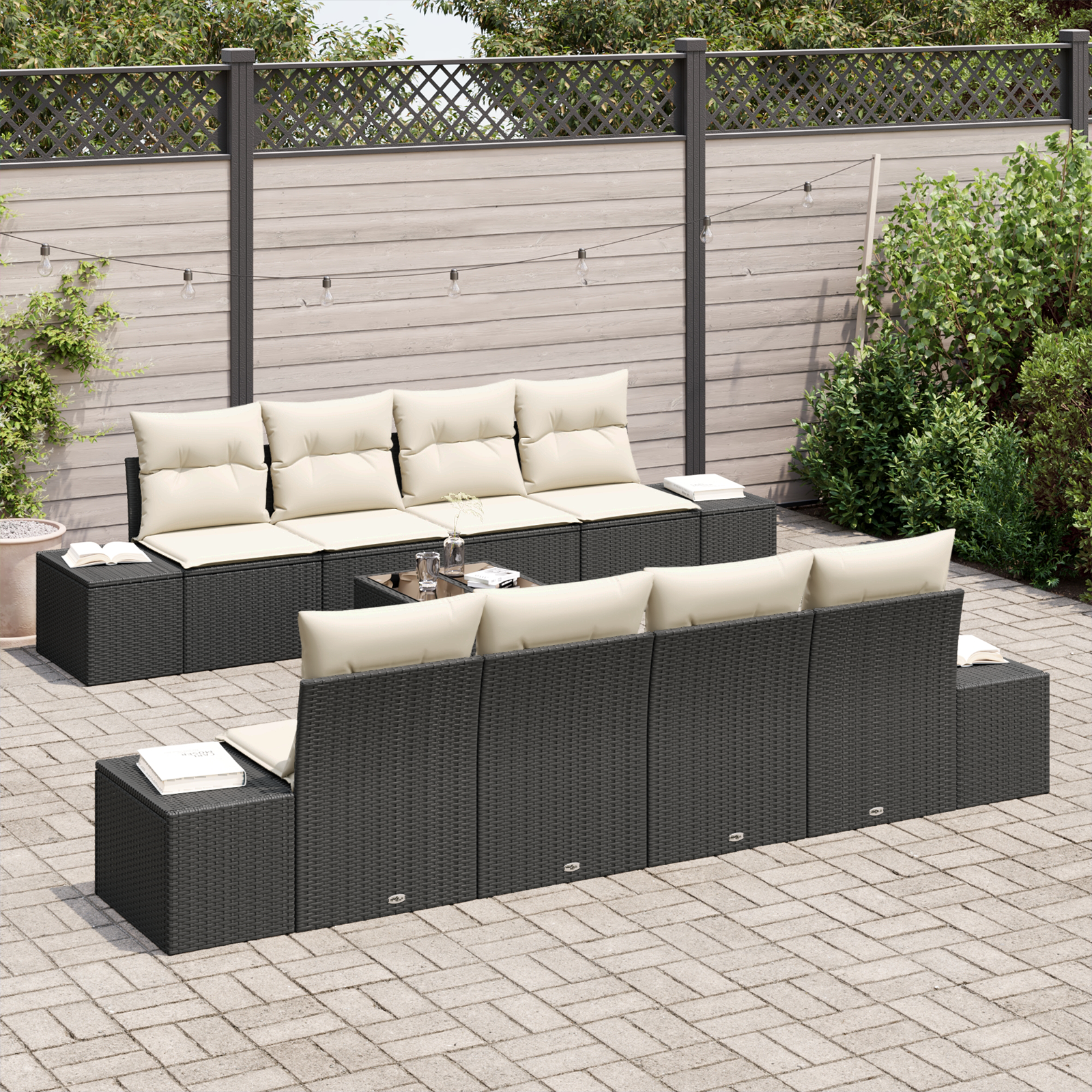 Set canapea 7 piese cu perne Negru Poliratan GartenMobel Dekor