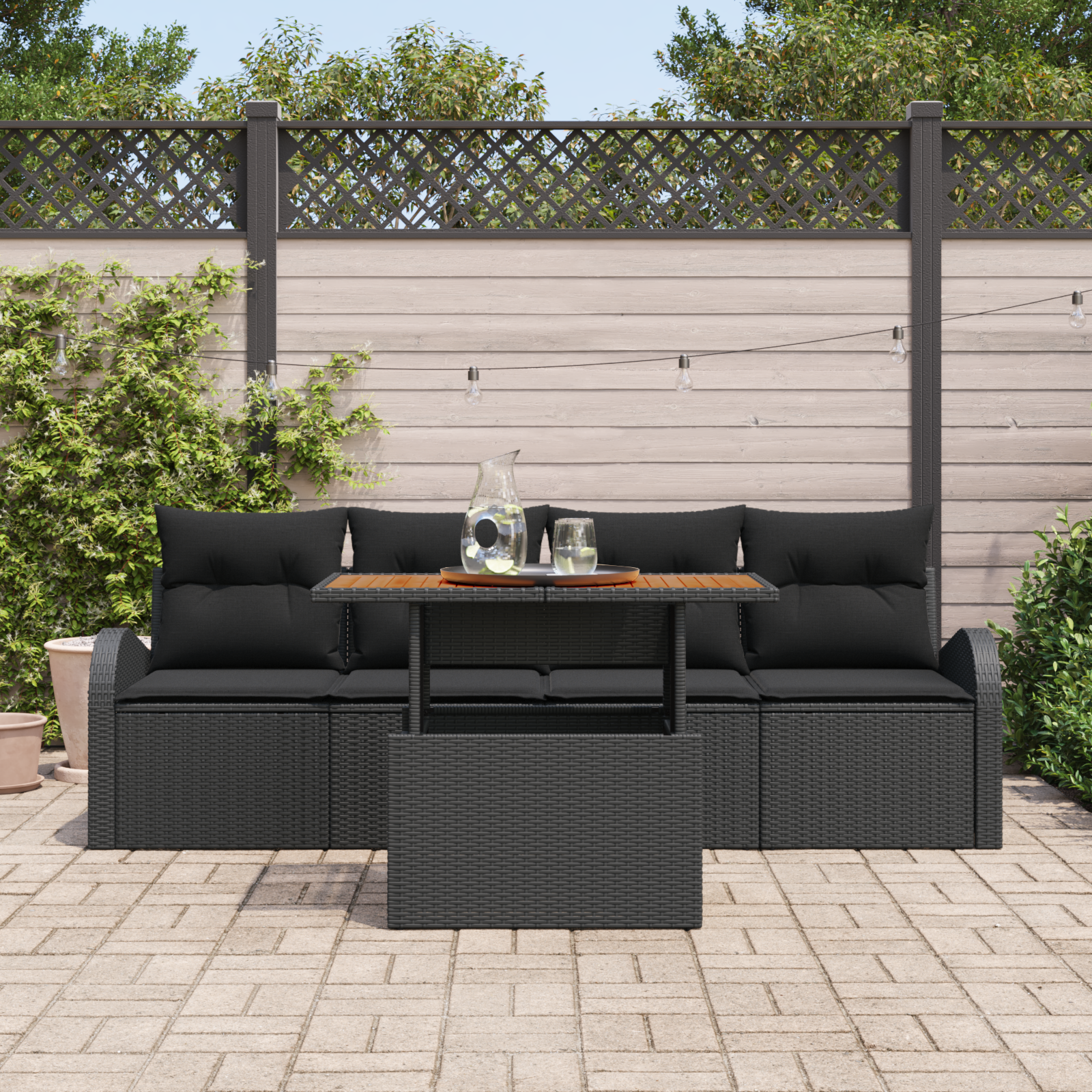 Set de dining grădină de 5 piese cu perne Negru Ratan Polimeric Acacia GartenMobel Dekor