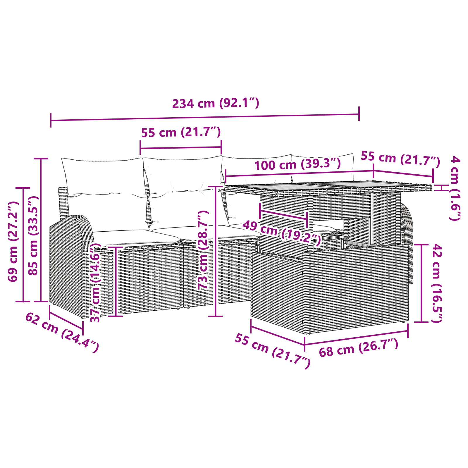 Set de dining pentru grădină , 5 piese cu perne, gri, poliratan, acacia GartenMobel Dekor