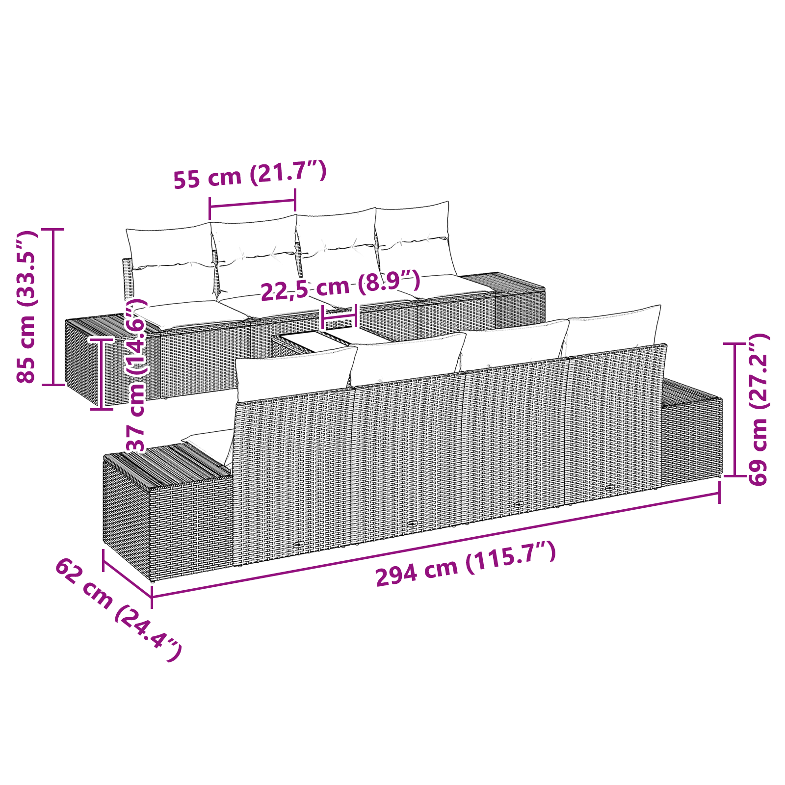 Set de sofa cu 7 piese și perne gri deschis din poliratan GartenMobel Dekor