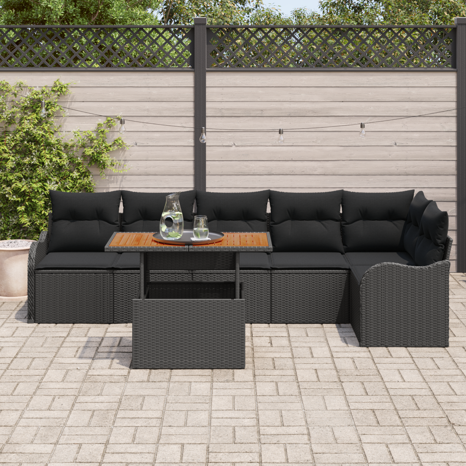 Set canapea grădină 7 piese cu perne Negru Ratan Acacia GartenMobel Dekor