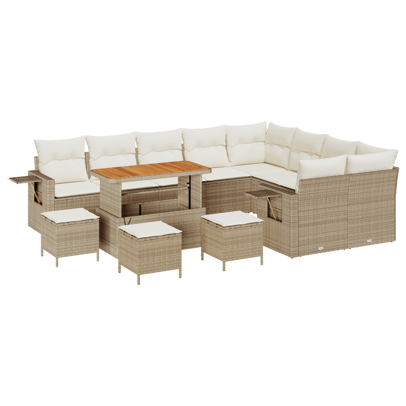 Set de Sofa pentru Grădină cu Perne Bej Ratan Poli Acacia GartenMobel Dekor
