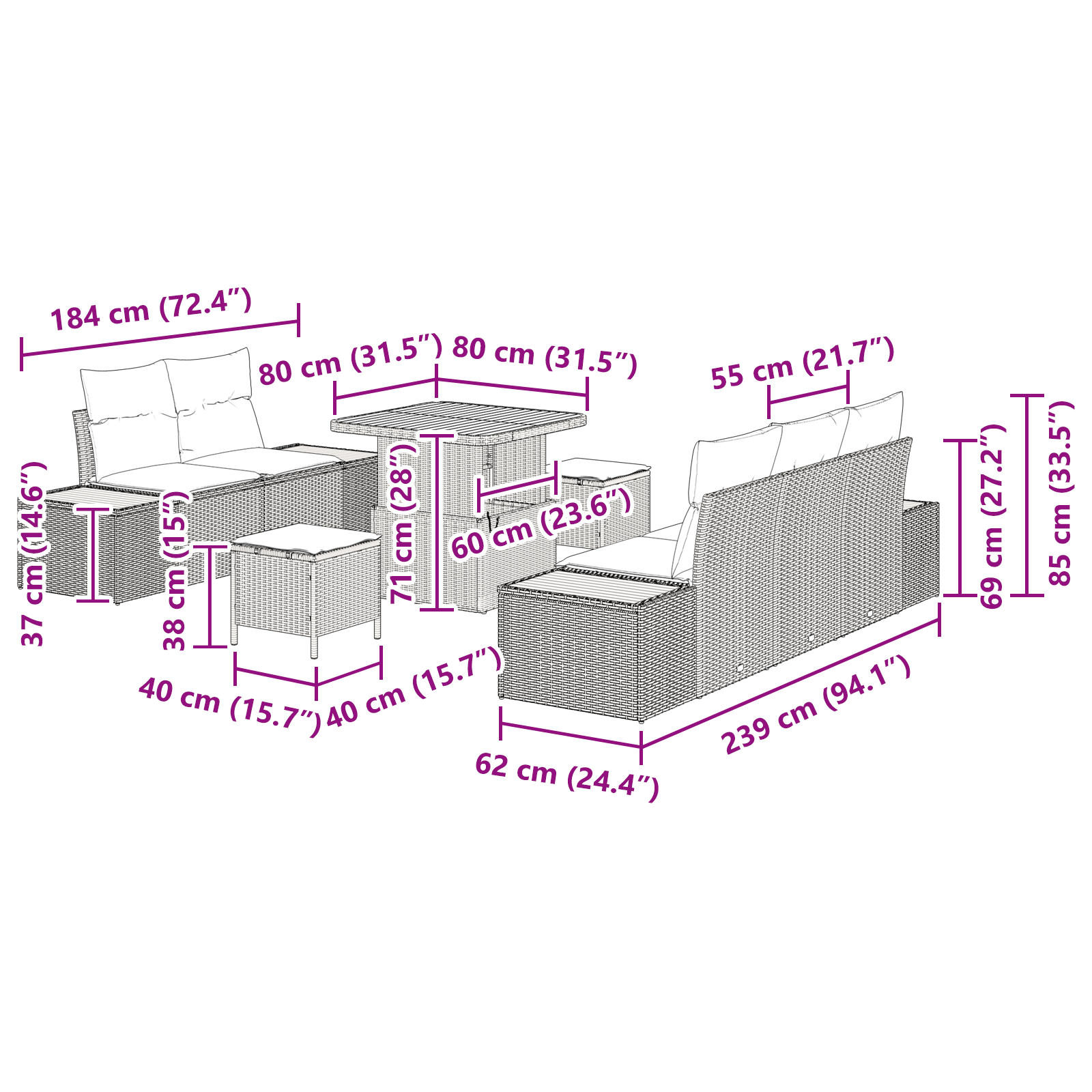 Set canapea pentru grădină 8 piese cu perne Negru Poliratan Acacia GartenMobel Dekor