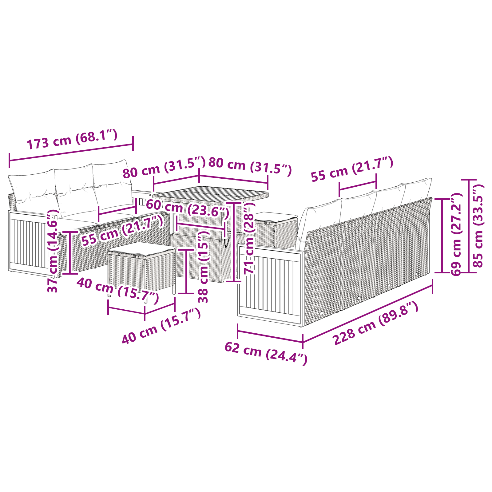 Set de 10 Piese pentru Grădină cu Pernițe Ratan Poli Negru și Acacia GartenMobel Dekor
