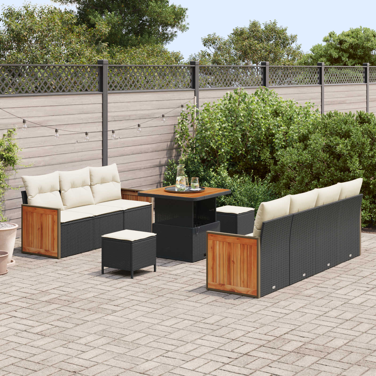Set canapea grădină cu 10 piese cu perne ratan negru acacia GartenMobel Dekor