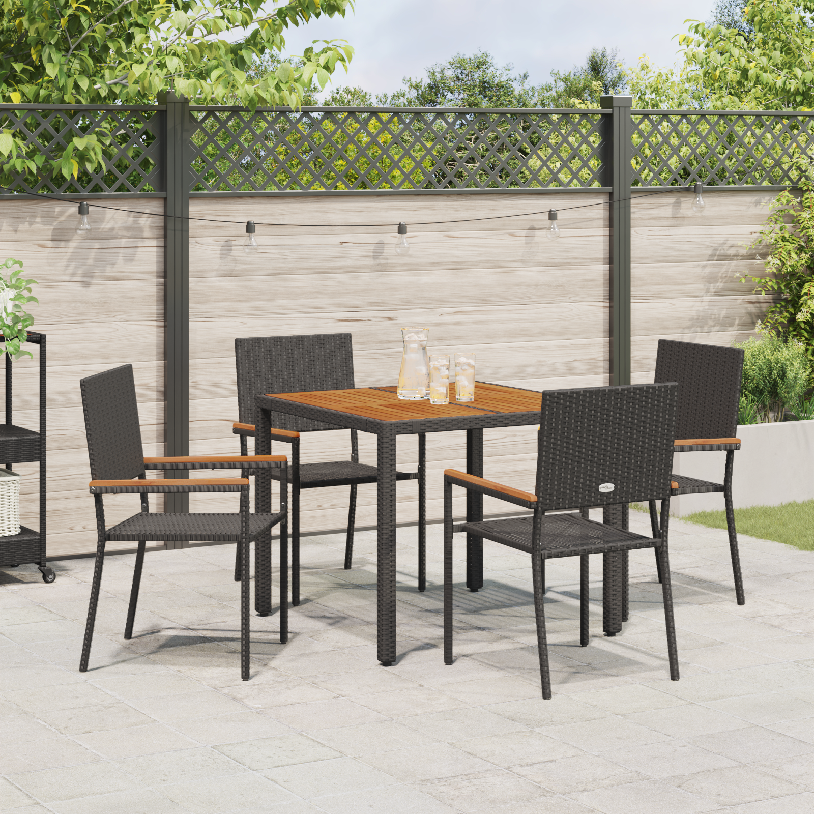 Set de 5 piese pentru dining în grădină  Ratan Polimer Negru GartenMobel Dekor