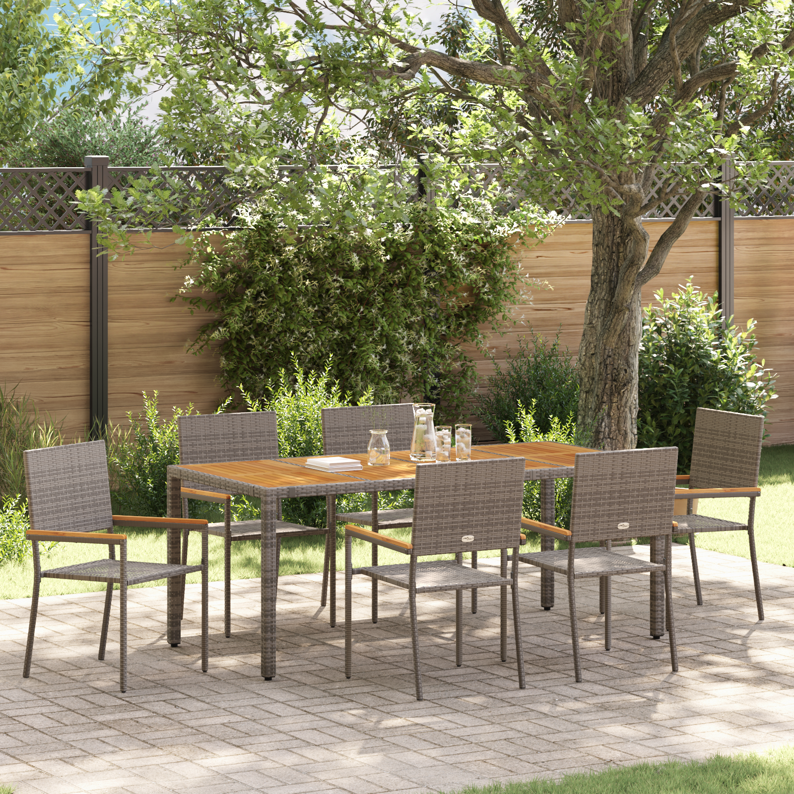 Set de Dining pentru Grădină  7 Piese Gri Poliratan GartenMobel Dekor
