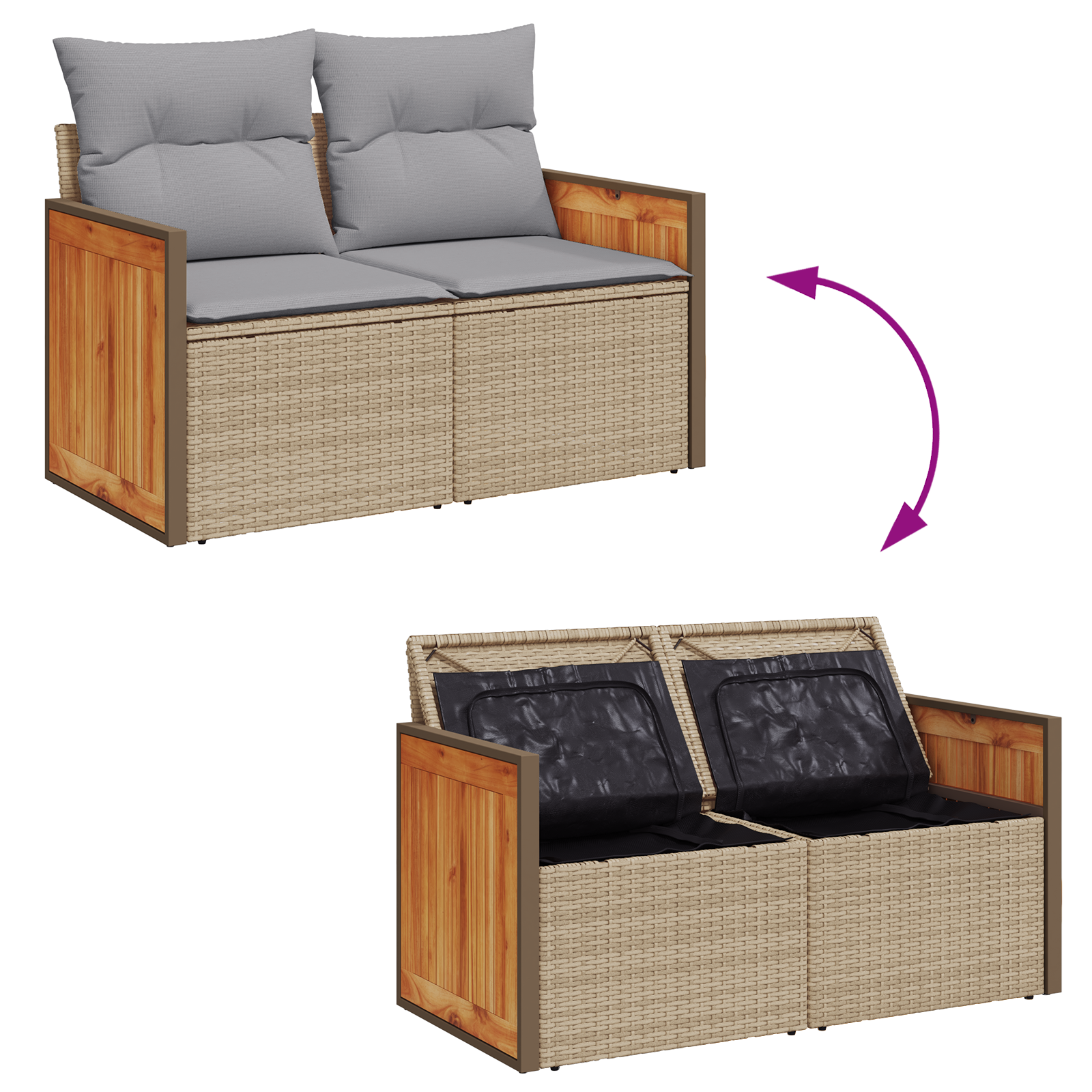 Set de canapea de grădină cu 10 piese cu perne Bej Rattan Poli Acacia GartenMobel Dekor