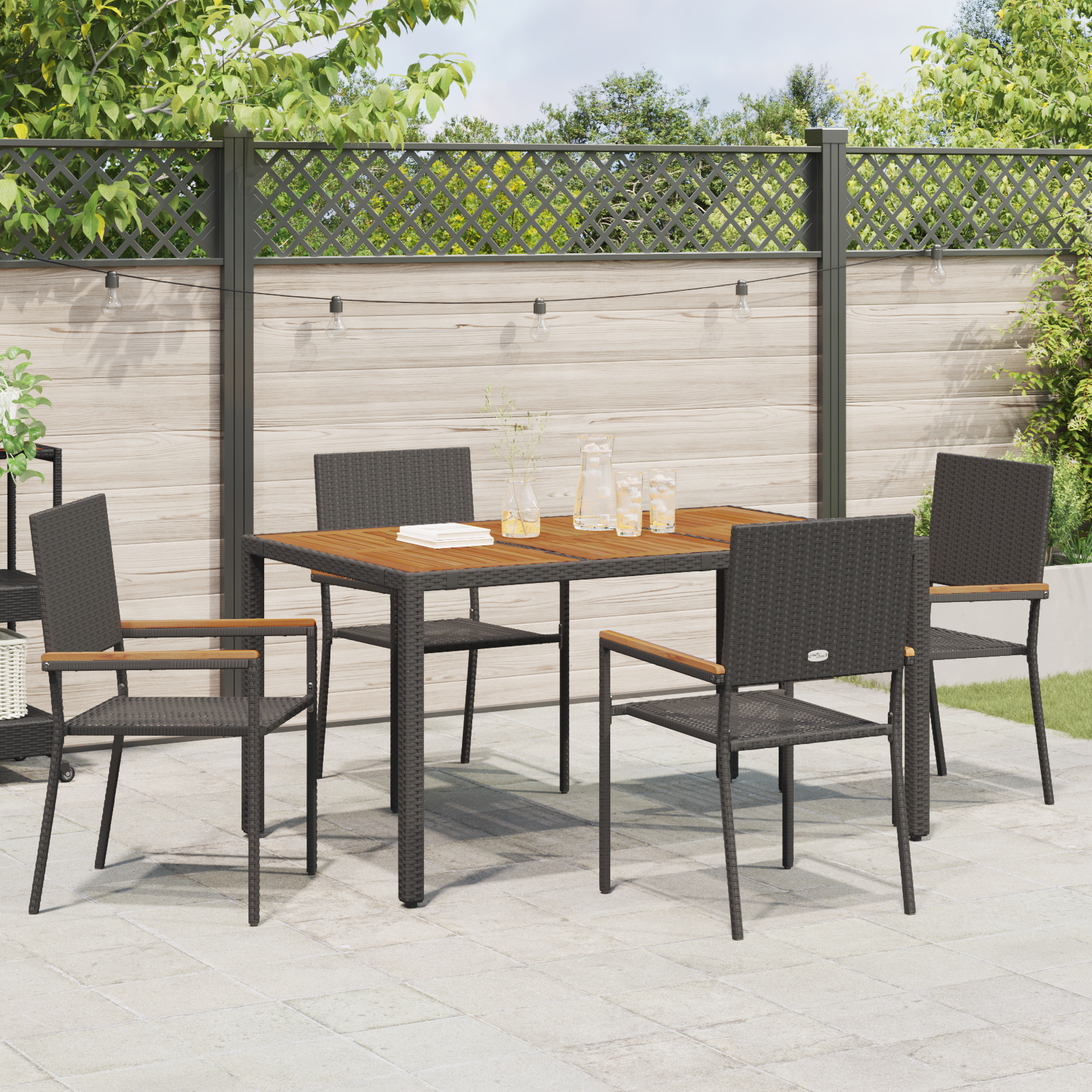 Set de dining pentru grădină  cu 5 piese Poliratan negru GartenMobel Dekor