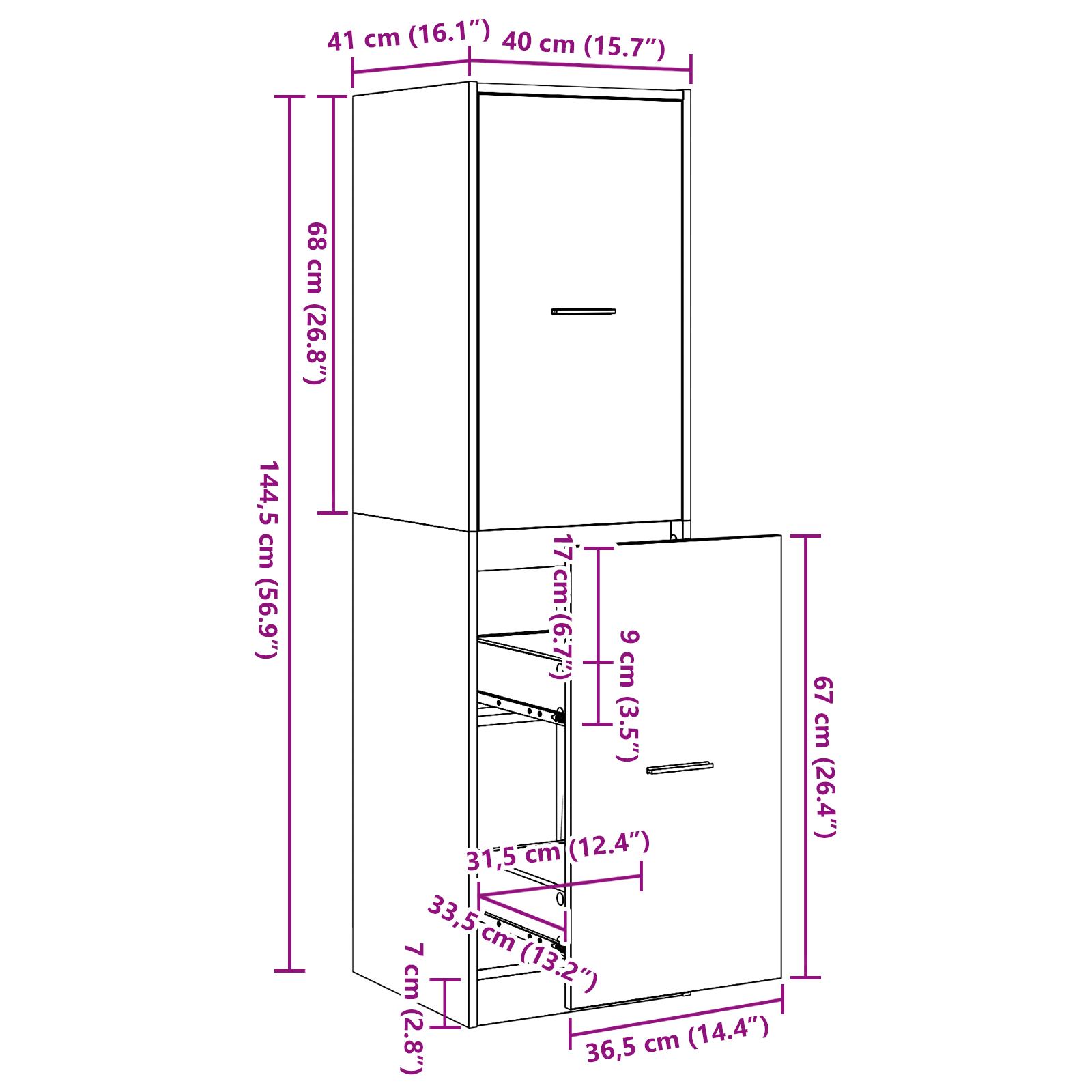 Cabinet apotecar din lemn negru 40x41x144.5 cm GartenMobel Dekor