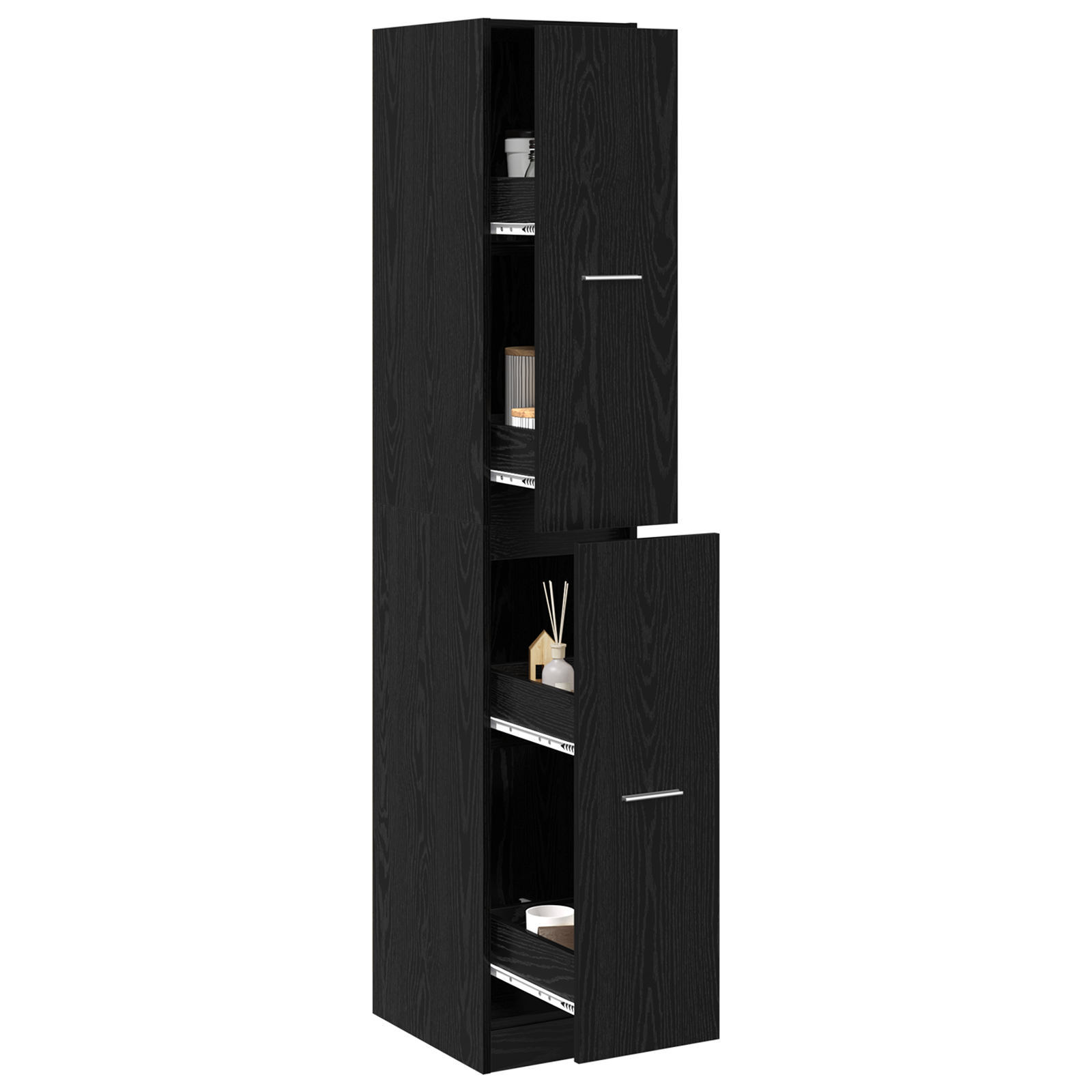 Dulap de Apothecary Negru de Stejar 30x41x174.5 cm din Lemn Stratificat GartenMobel Dekor