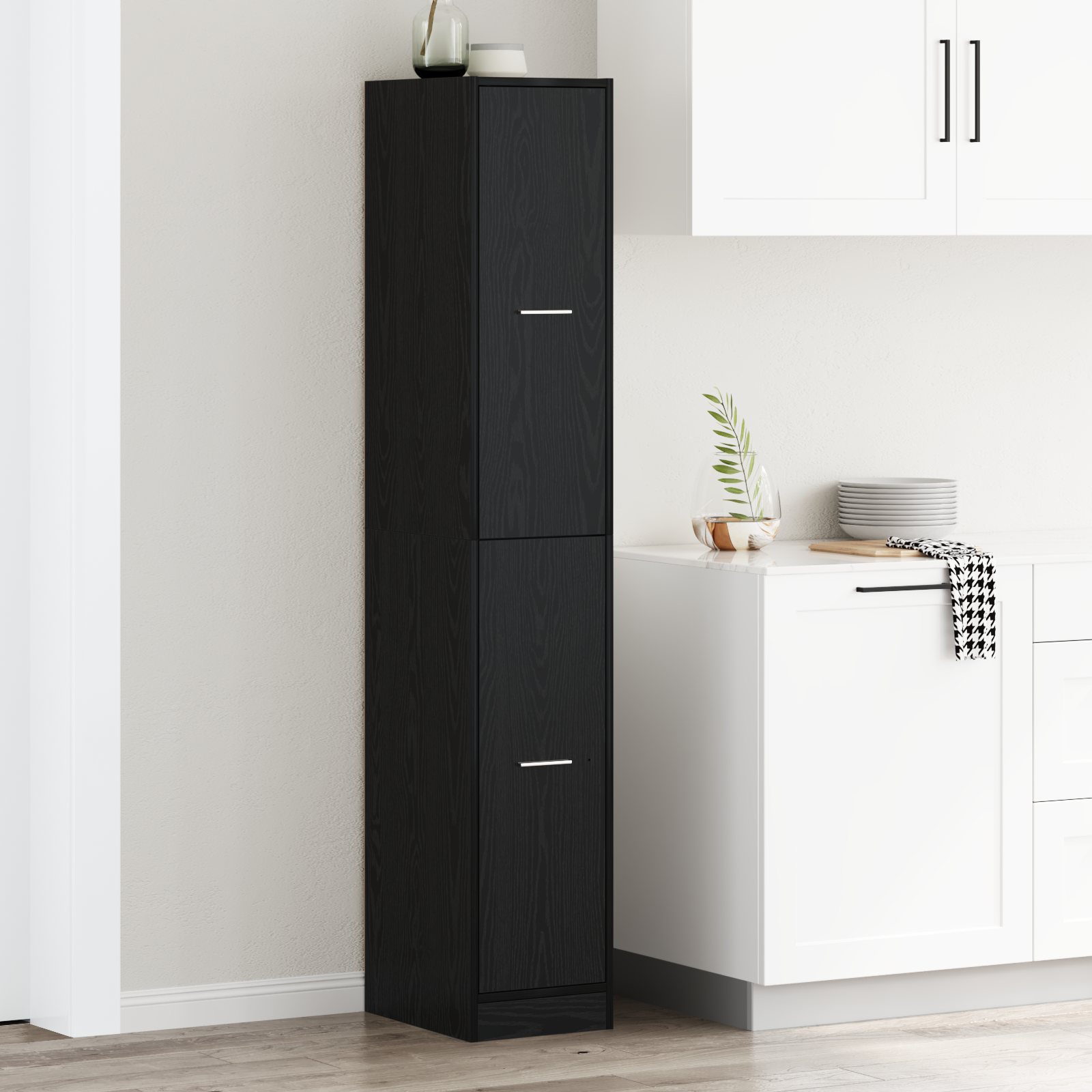 Dulap de Apothecary Negru de Stejar 30x41x174.5 cm din Lemn Stratificat GartenMobel Dekor