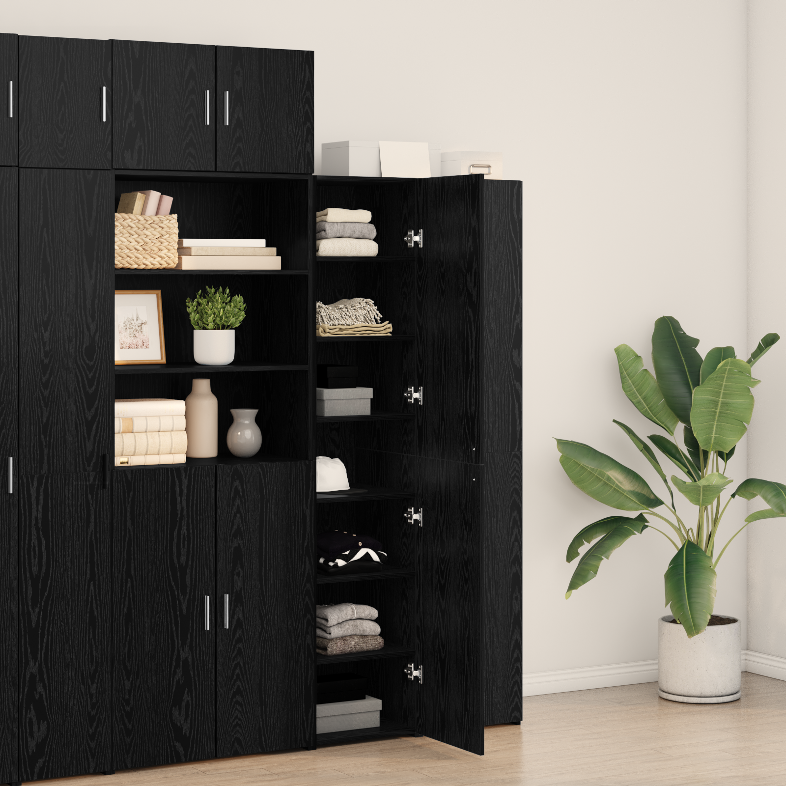 Highboard Stejar Negru 40x42.5x185 cm Lemn prelucrat GartenMobel Dekor