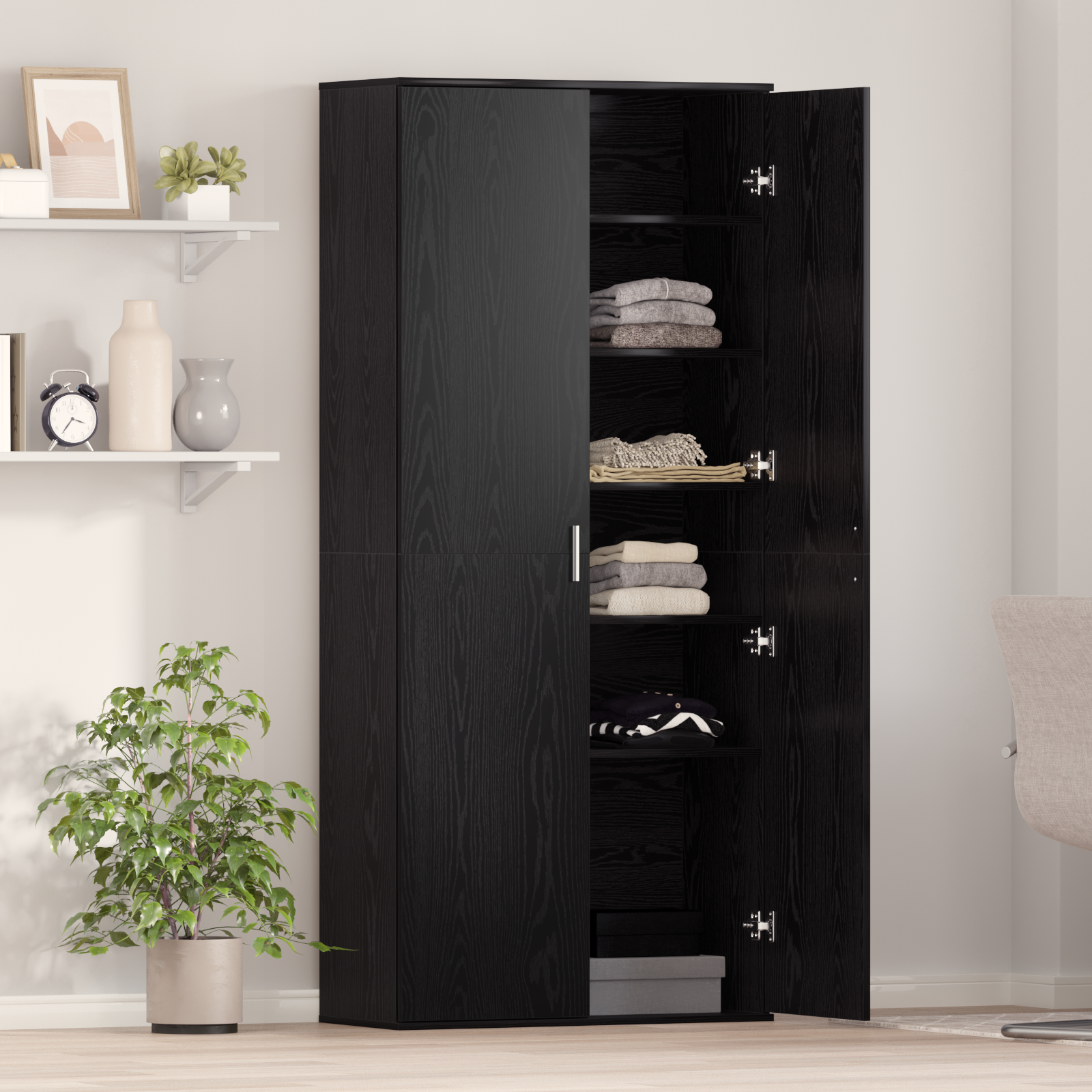 Highboard Stejar Negru 80x35x180 cm Lemn prelucrat GartenMobel Dekor
