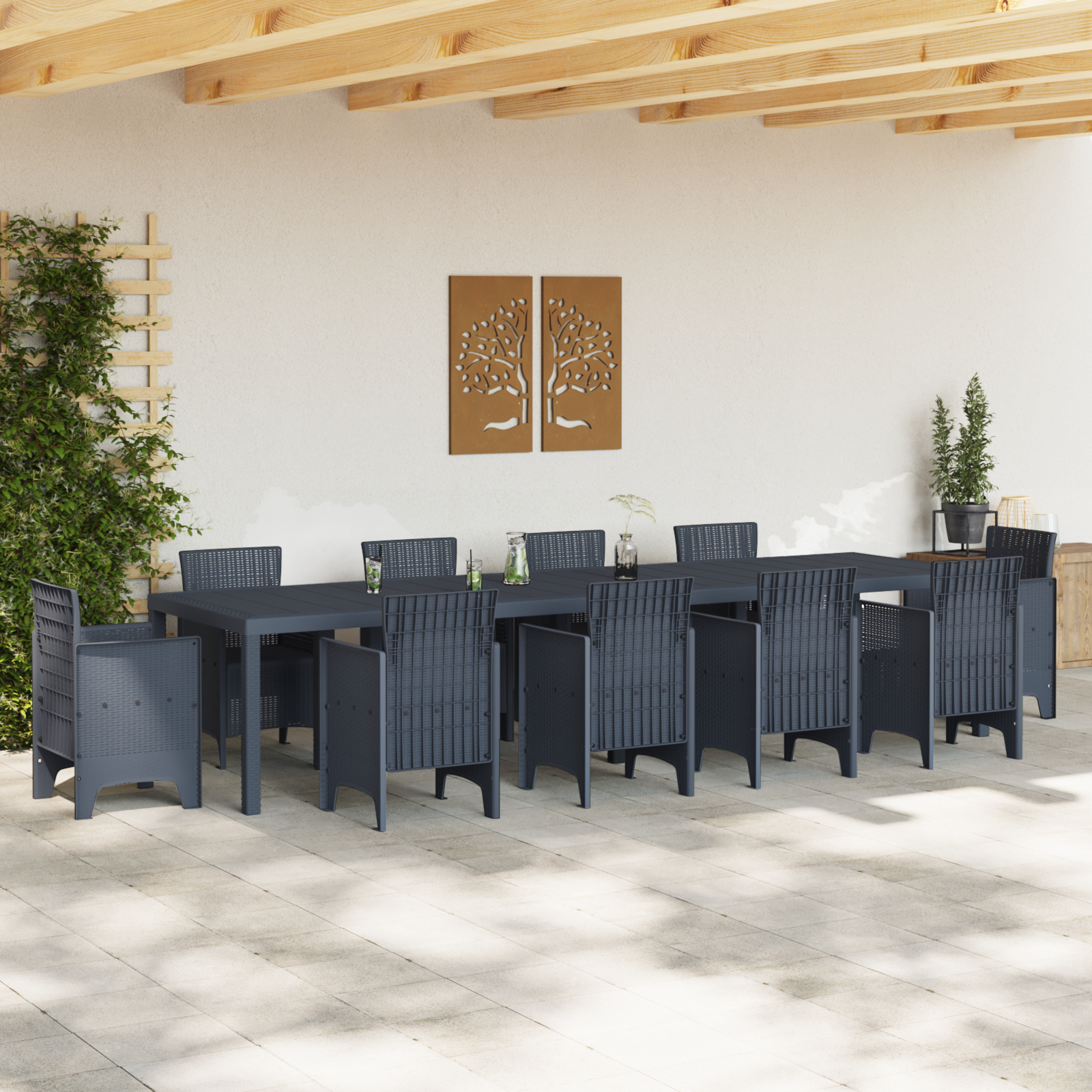 Masă de Grădină Antracit 350x100x73 cm Poli Ratan GartenMobel Dekor