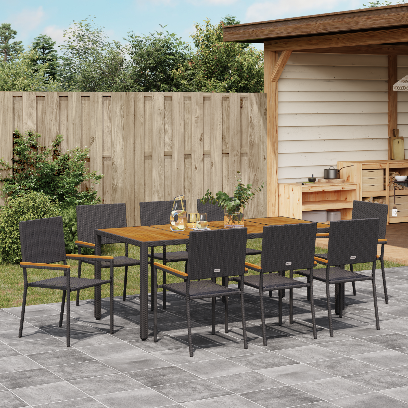 Set de dining pentru grădină cu 9 piese din poliratan negru GartenMobel Dekor